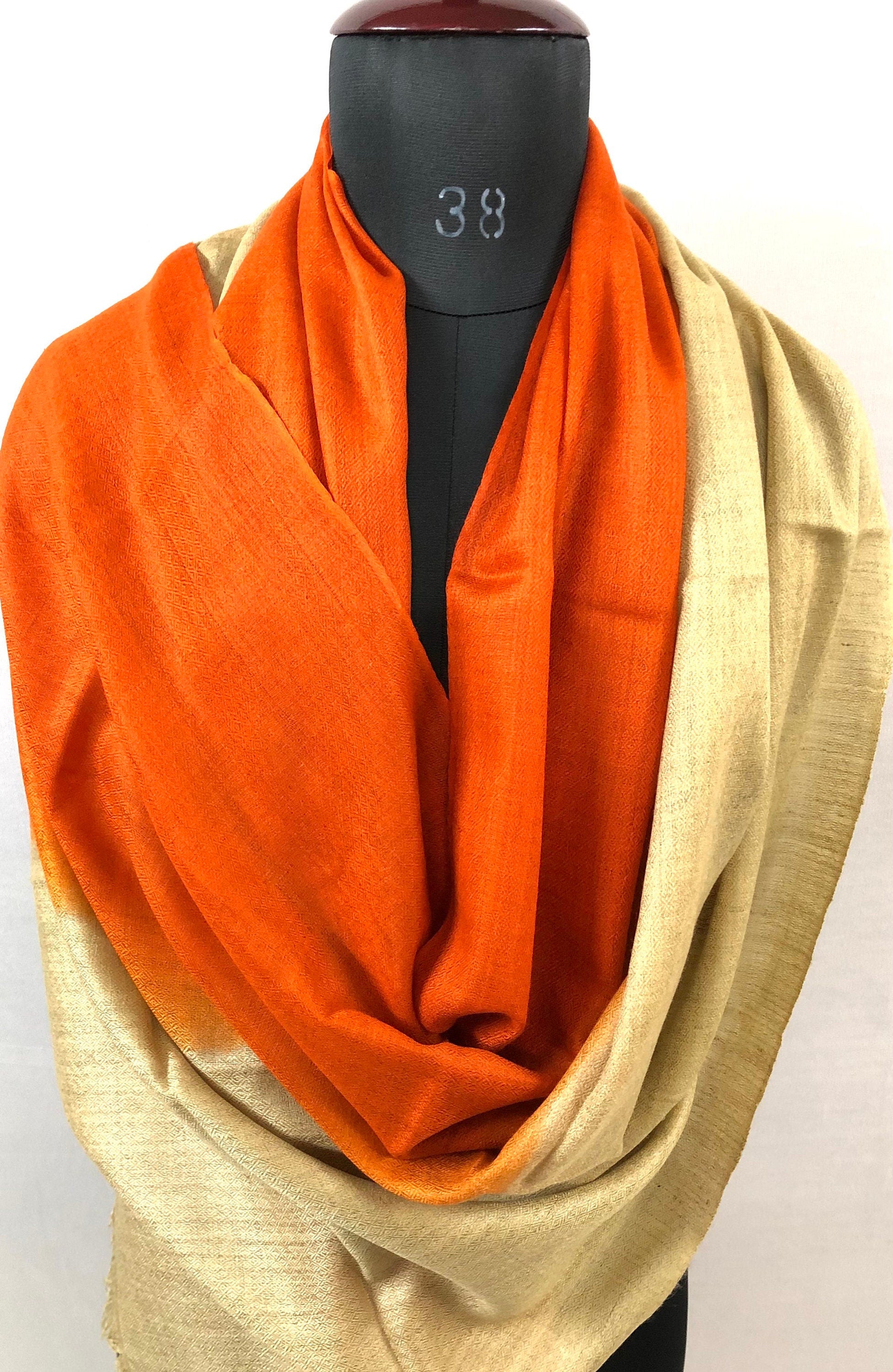 Olive Grey Orangeade Ombré Dyed Handwoven Real Cashmere Pashmina Stole/Scarf/70*200 cm