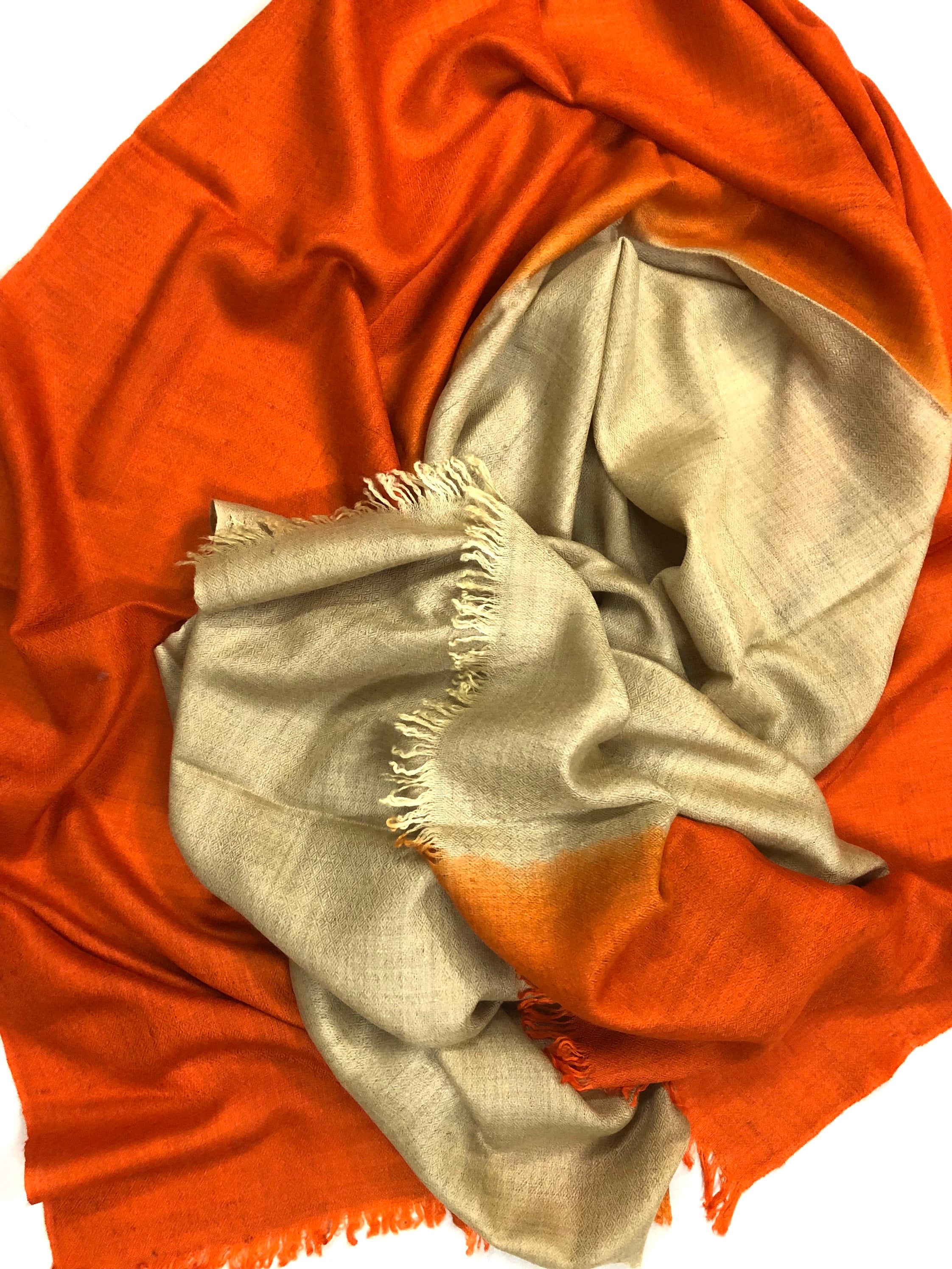 Olive Grey Orangeade Ombré Dyed Handwoven Real Cashmere Pashmina Stole/Scarf/70*200 cm