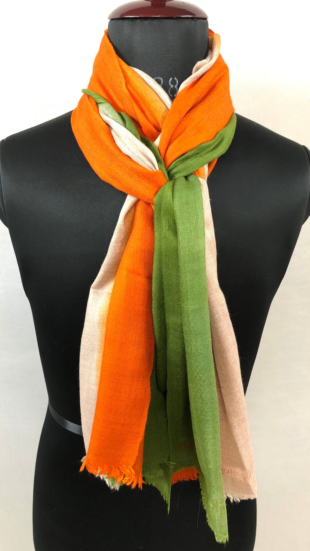 Calla Green Natural and Golden Poppy Ombré Dyed Handwoven Real Cashmere Pashmina Stole Scarf - Mehraj Crafts 