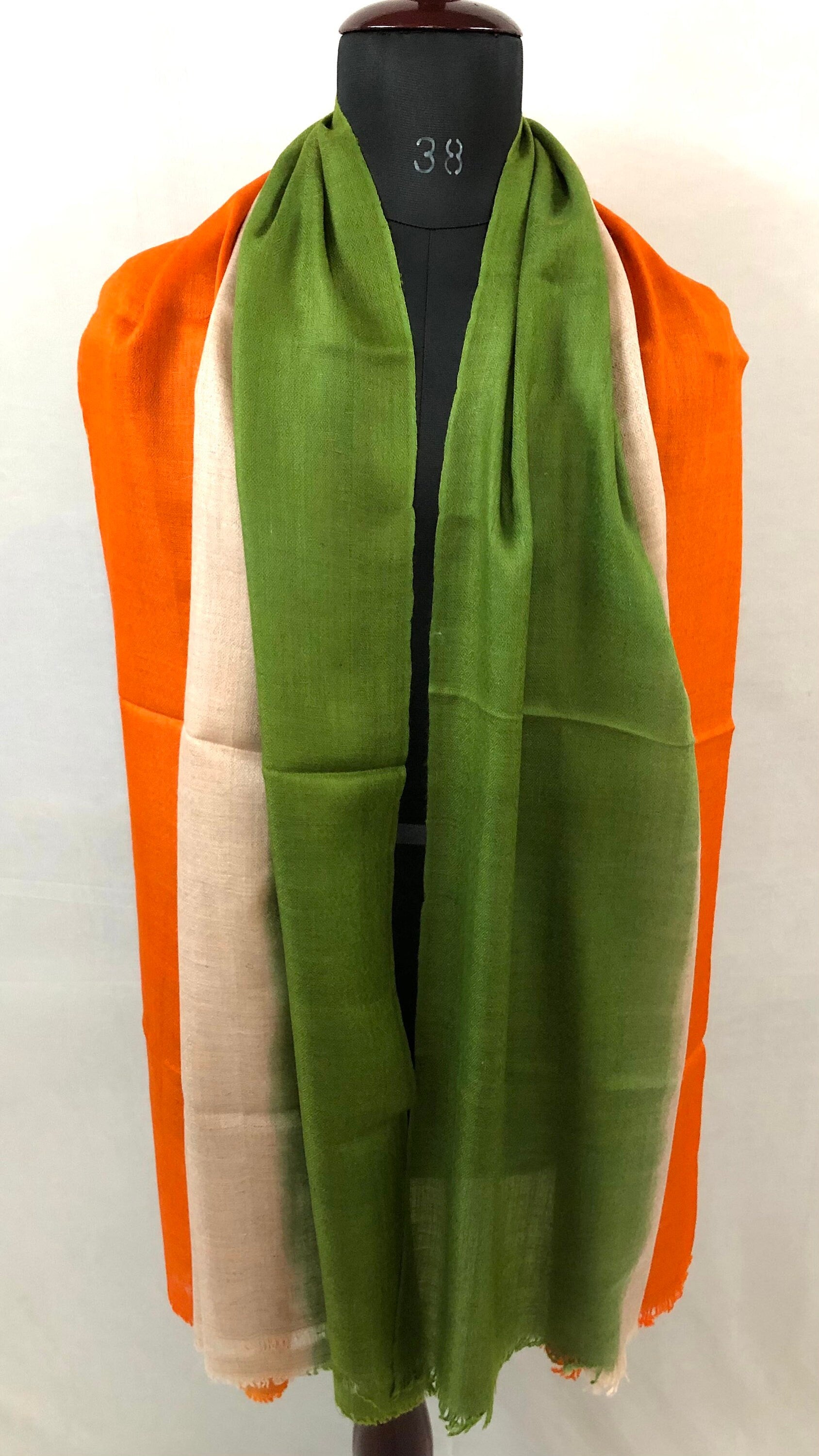 Calla Green Natural and Golden Poppy Ombré Dyed Handwoven Real Cashmere Pashmina Stole Scarf - Mehraj Crafts 