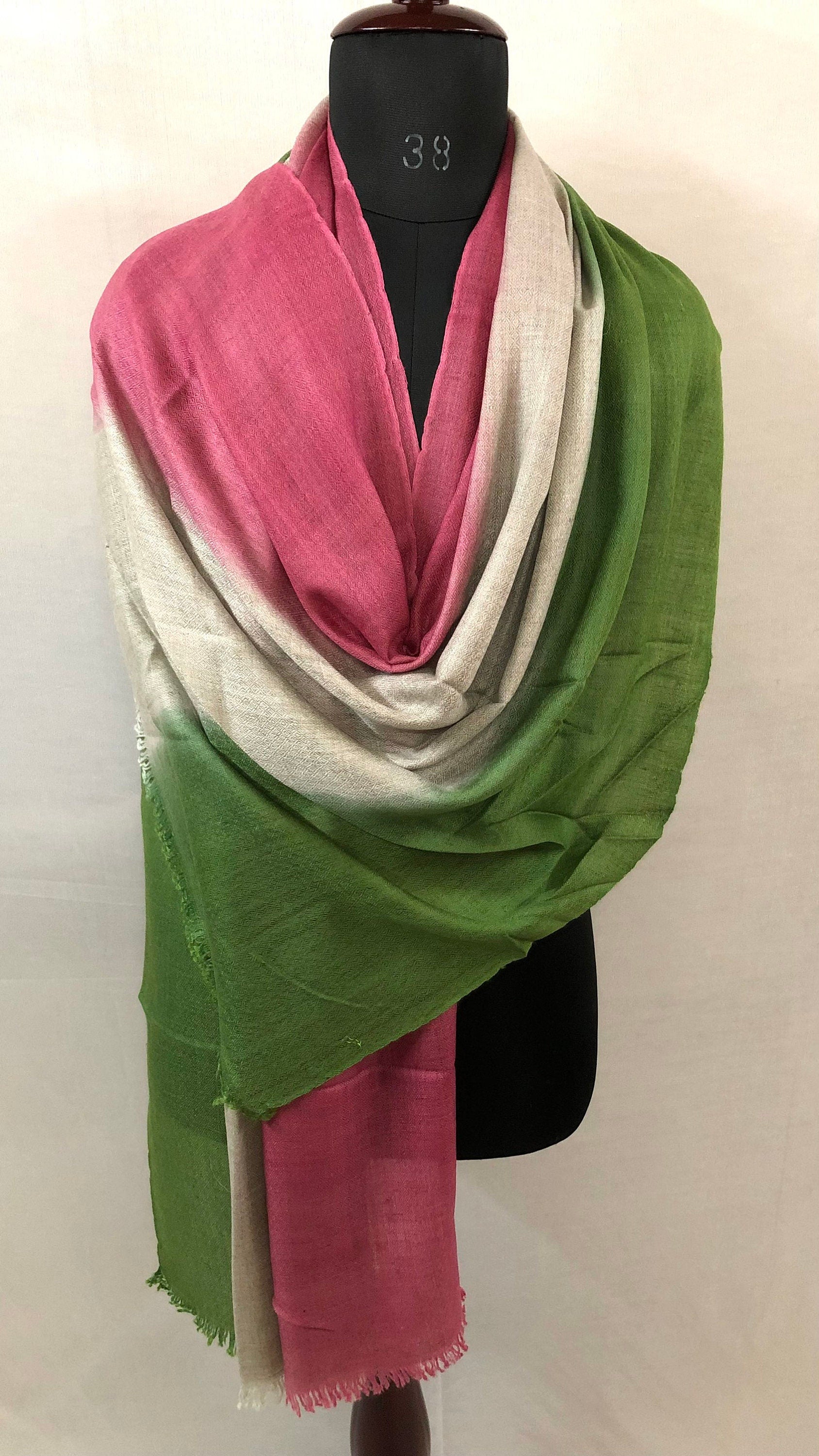 Handwoven Cashmere Pashmina Scarf: Rose, Natural, Cactus Ombré