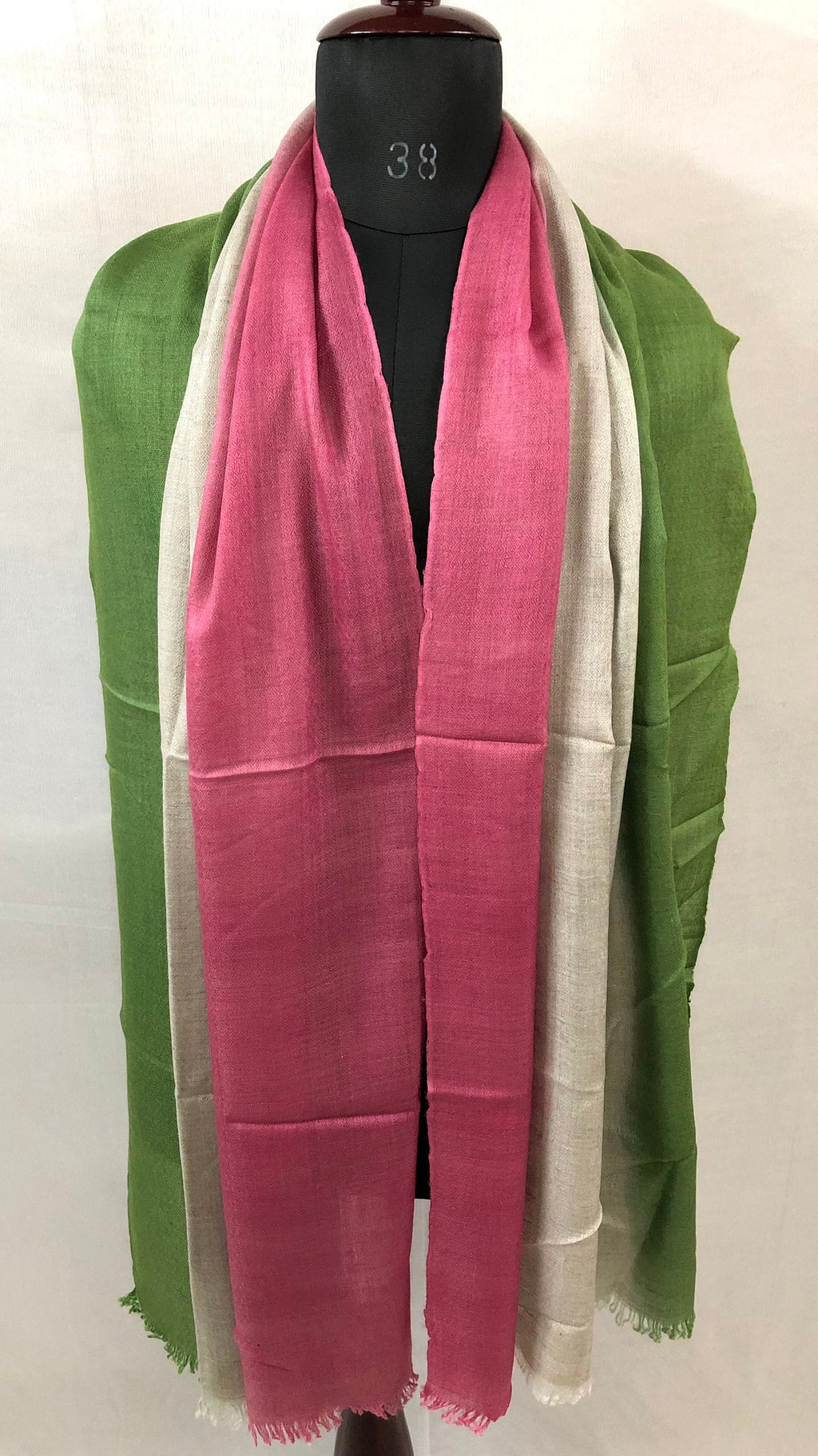 Handwoven Cashmere Pashmina Scarf: Rose, Natural, Cactus Ombré