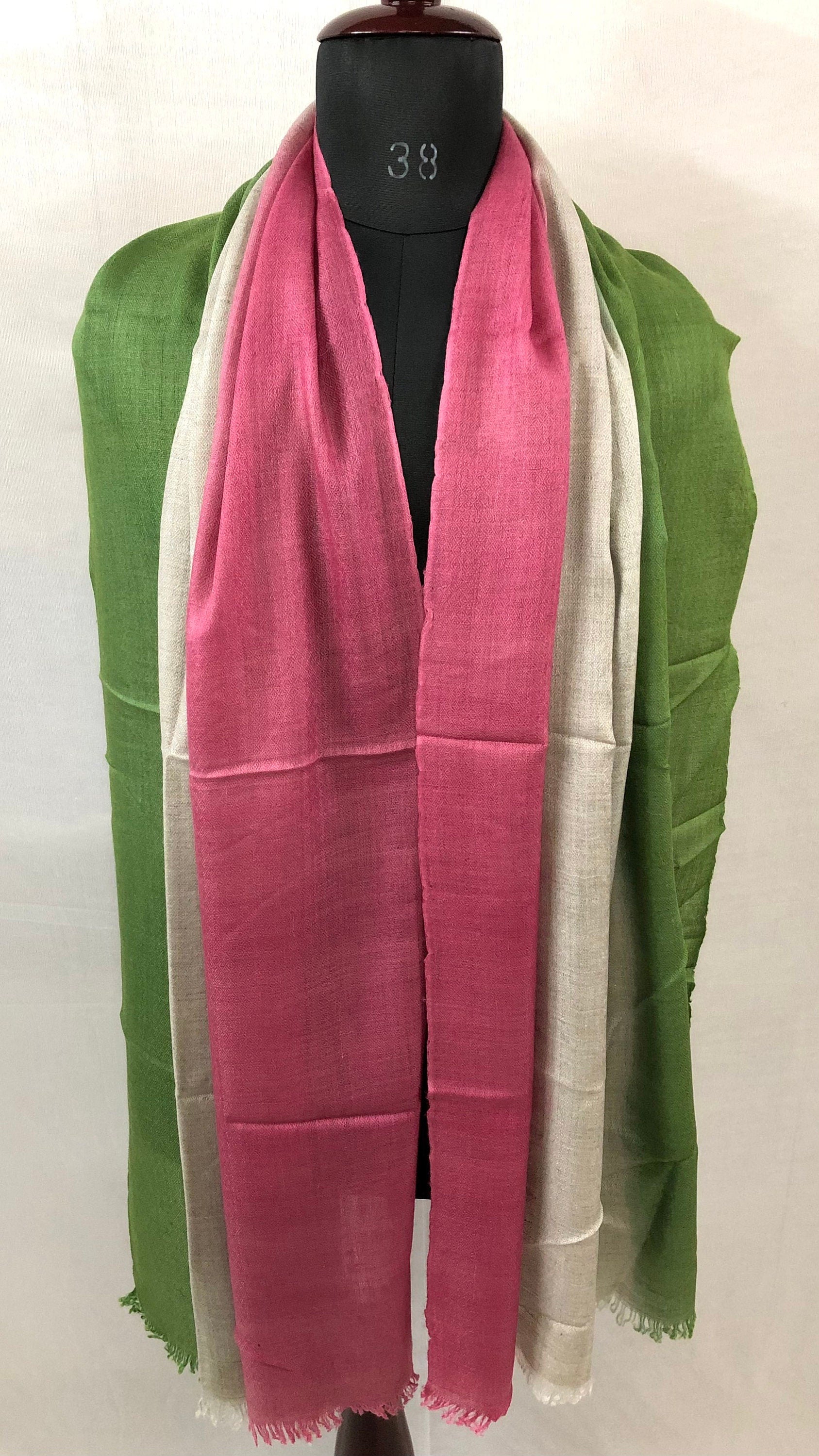 Handwoven Cashmere Pashmina Scarf: Rose, Natural, Cactus Ombré