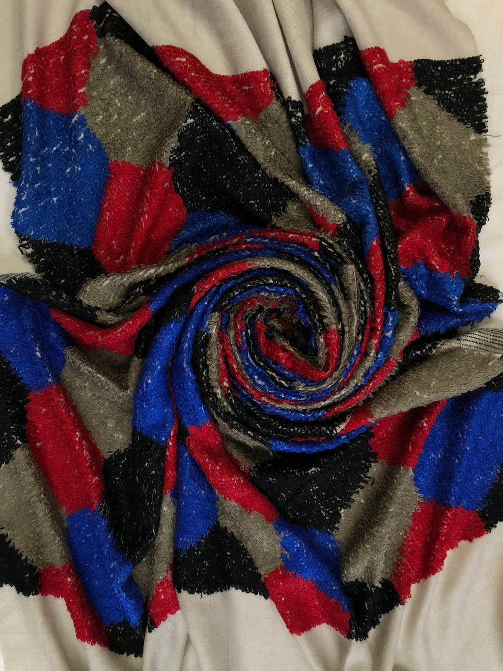 Handmade Simple Hexagon Geometric Design Handwoven Towel Weave Real Ladakhi Cashmere Pashmina Wrap Shawl - Mehraj Crafts 