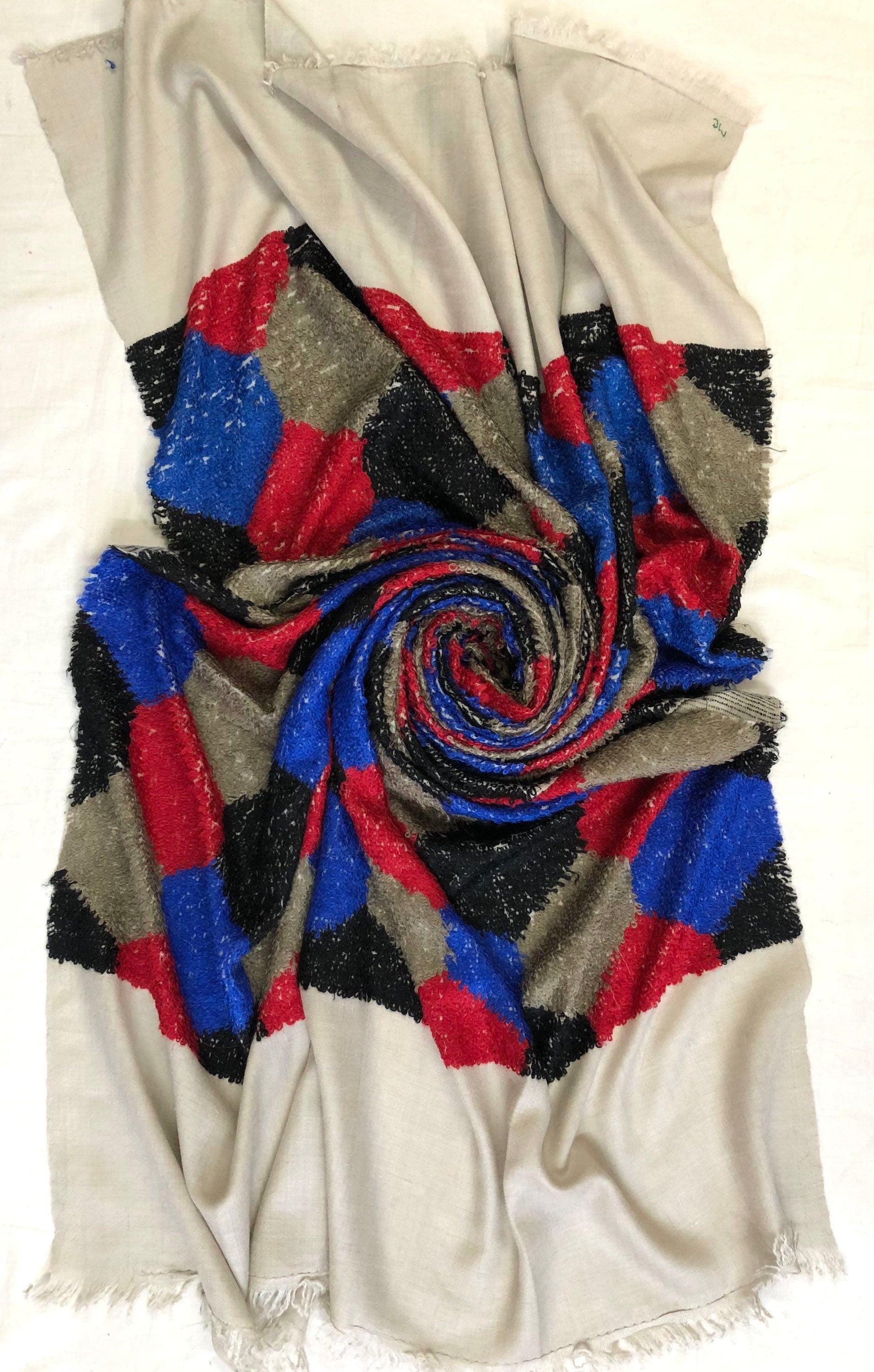 Handmade Simple Hexagon Geometric Design Handwoven Towel Weave Real Ladakhi Cashmere Pashmina Wrap Shawl - Mehraj Crafts 