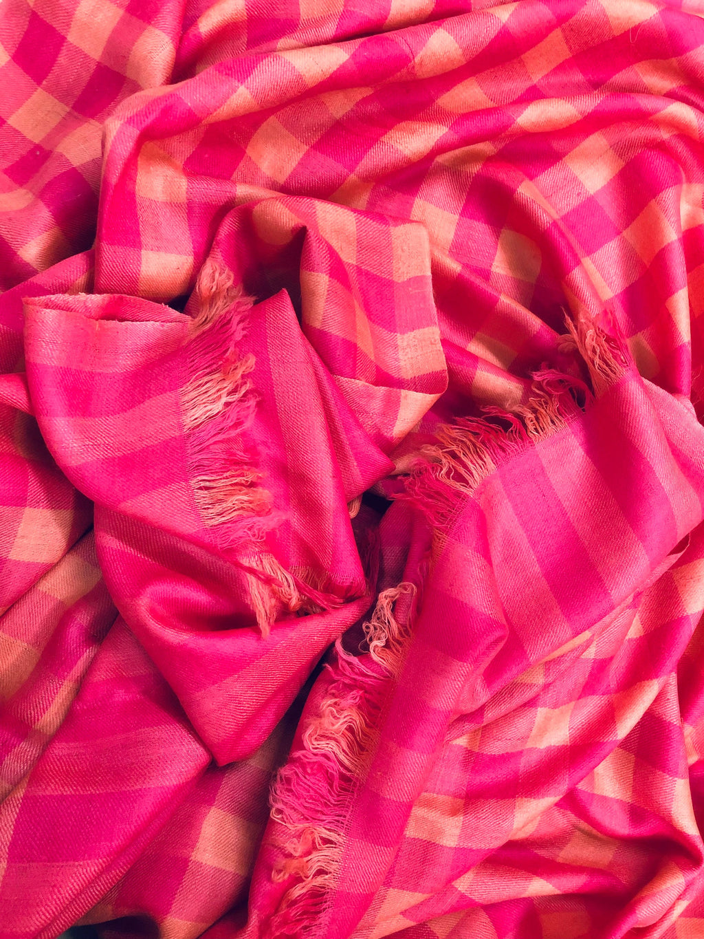 Boxing day Paradise Pink Checkered Pattern Handwoven Real Cashmere Pashmina Stole Scarf - Mehraj Crafts 