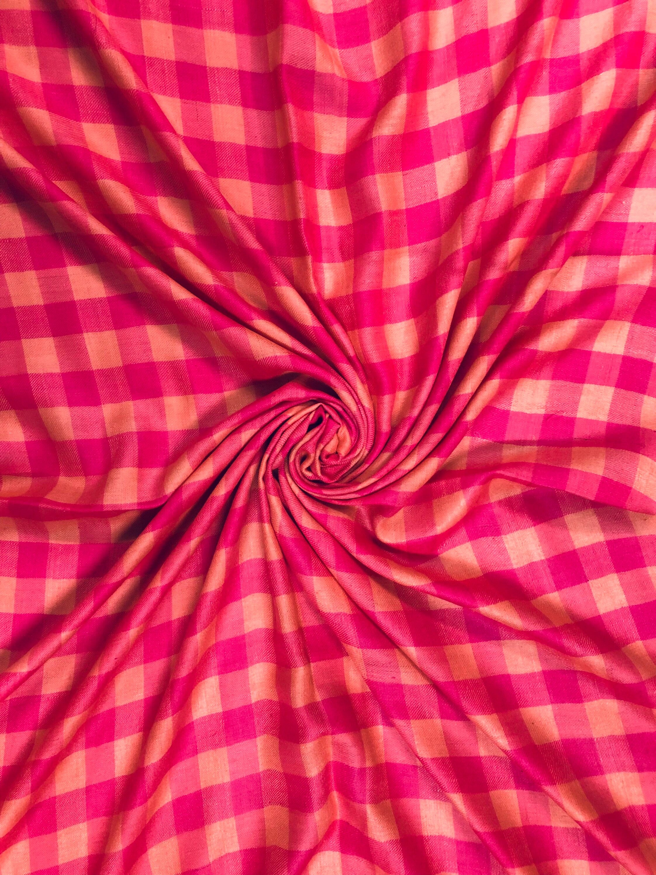 Boxing day Paradise Pink Checkered Pattern Handwoven Real Cashmere Pashmina Stole Scarf - Mehraj Crafts 