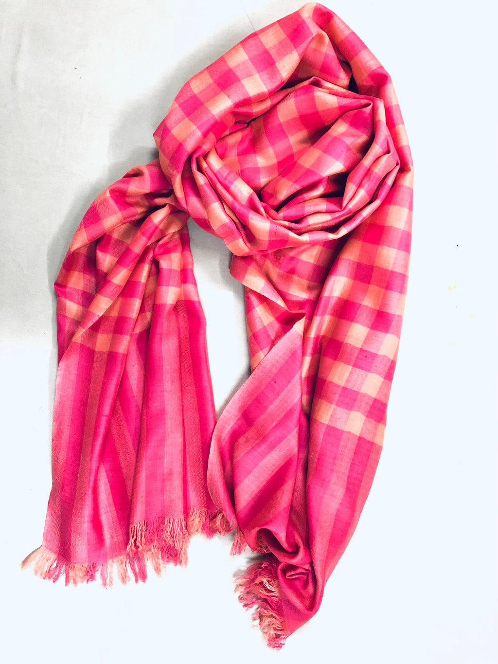 Boxing day Paradise Pink Checkered Pattern Handwoven Real Cashmere Pashmina Stole Scarf - Mehraj Crafts 