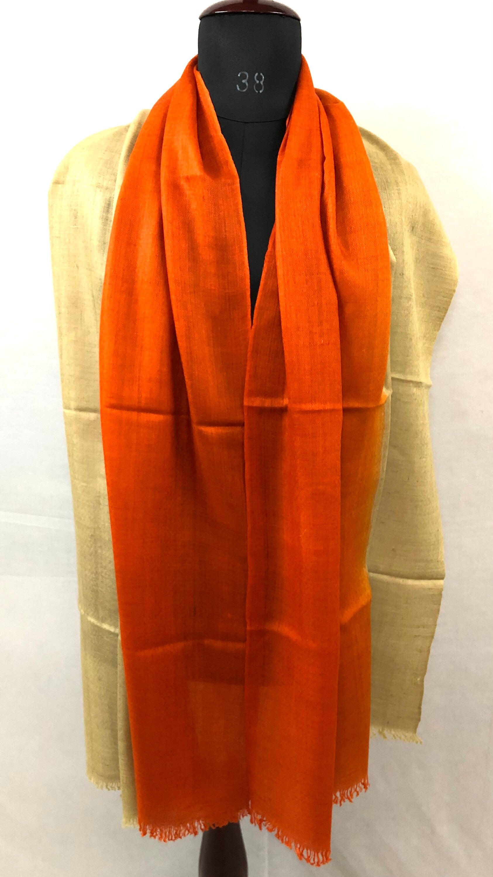 Olive Grey Orangeade Ombré Dyed Handwoven Real Cashmere Pashmina Stole/Scarf/70*200 cm