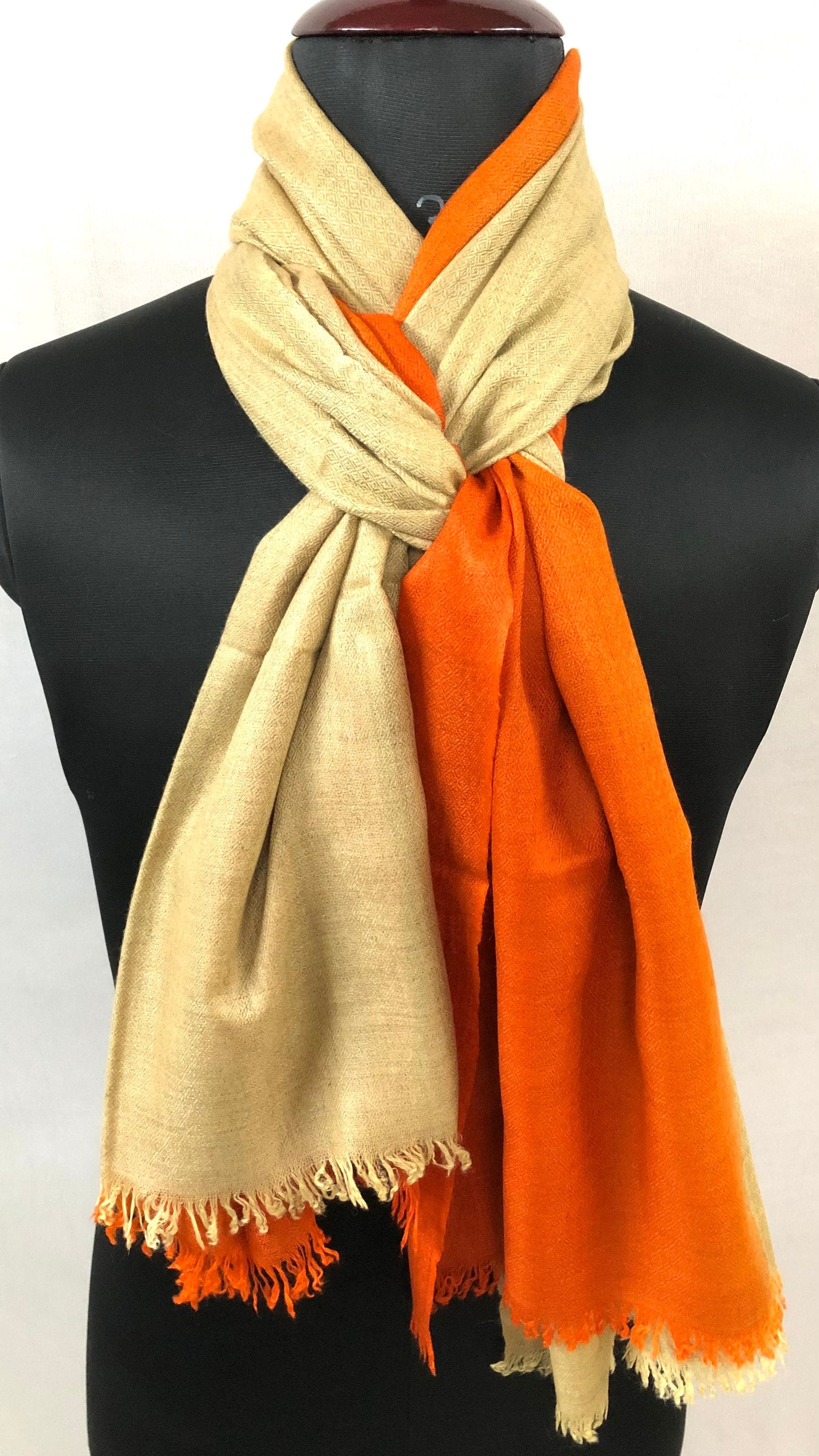 Olive Grey Orangeade Ombré Dyed Handwoven Real Cashmere Pashmina Stole/Scarf/70*200 cm