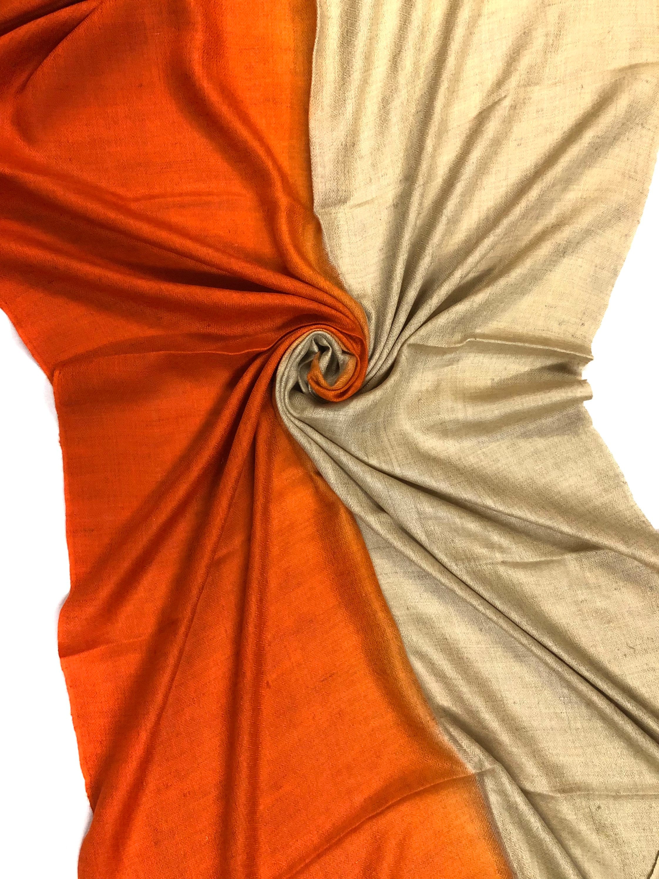 Olive Grey Orangeade Ombré Dyed Handwoven Real Cashmere Pashmina Stole/Scarf/70*200 cm