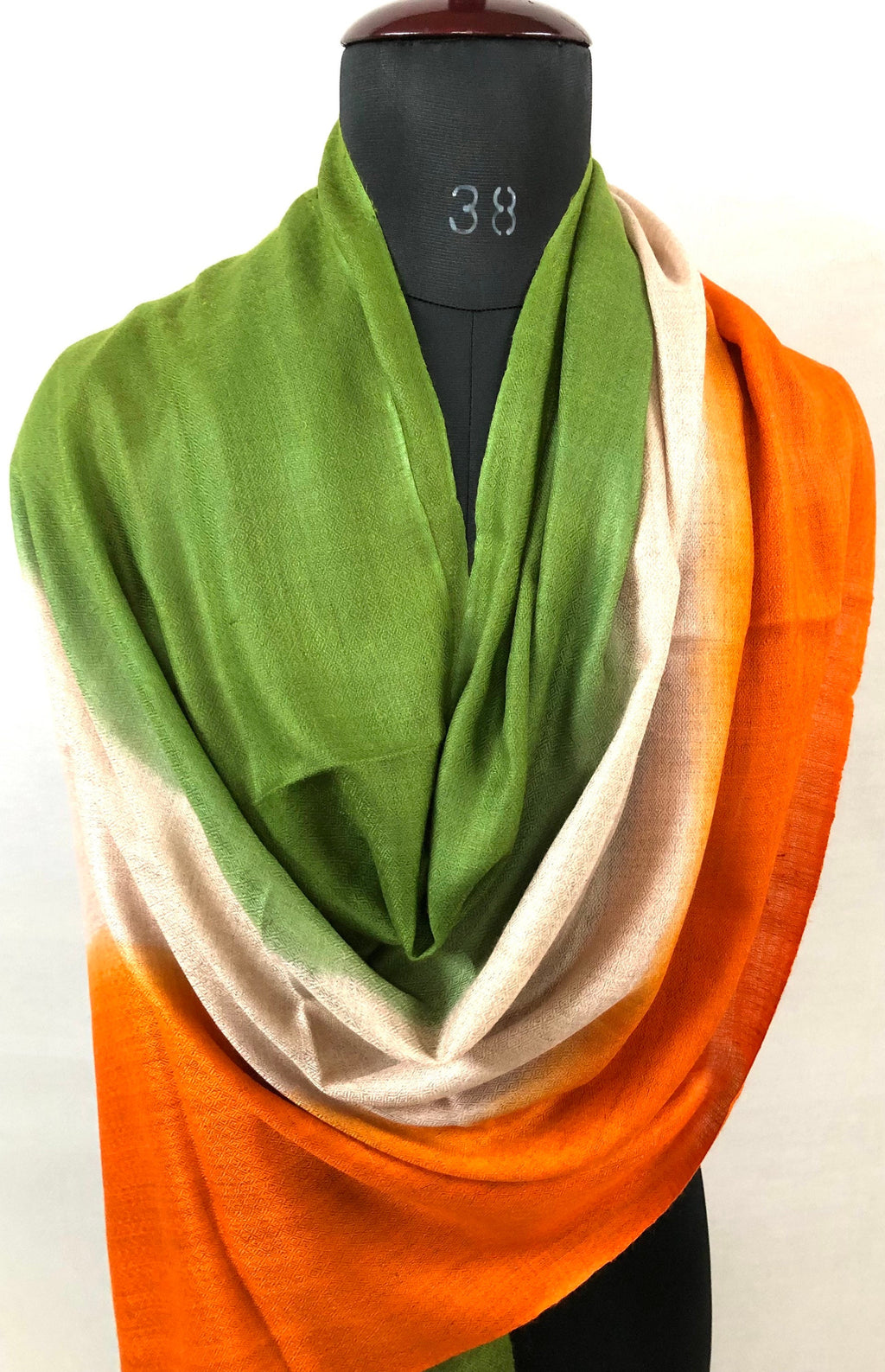 Calla Green Natural and Golden Poppy Ombré Dyed Handwoven Real Cashmere Pashmina Stole Scarf - Mehraj Crafts 