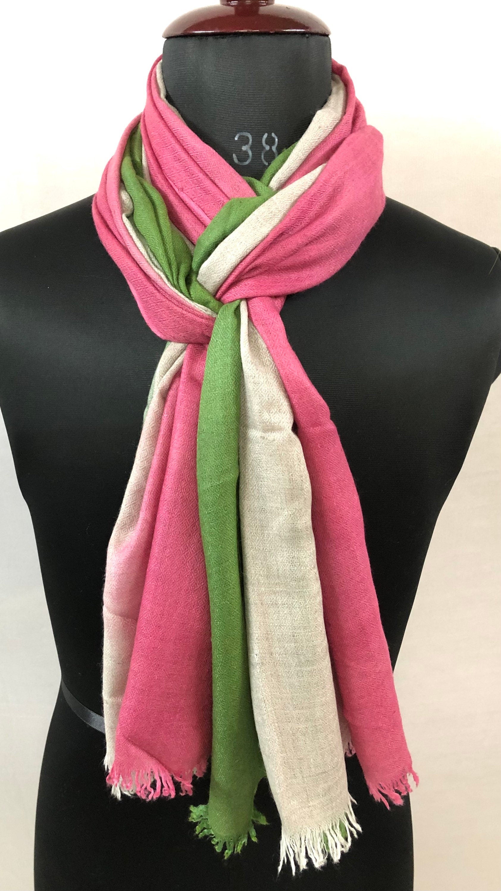 Handwoven Cashmere Pashmina Scarf: Rose, Natural, Cactus Ombré