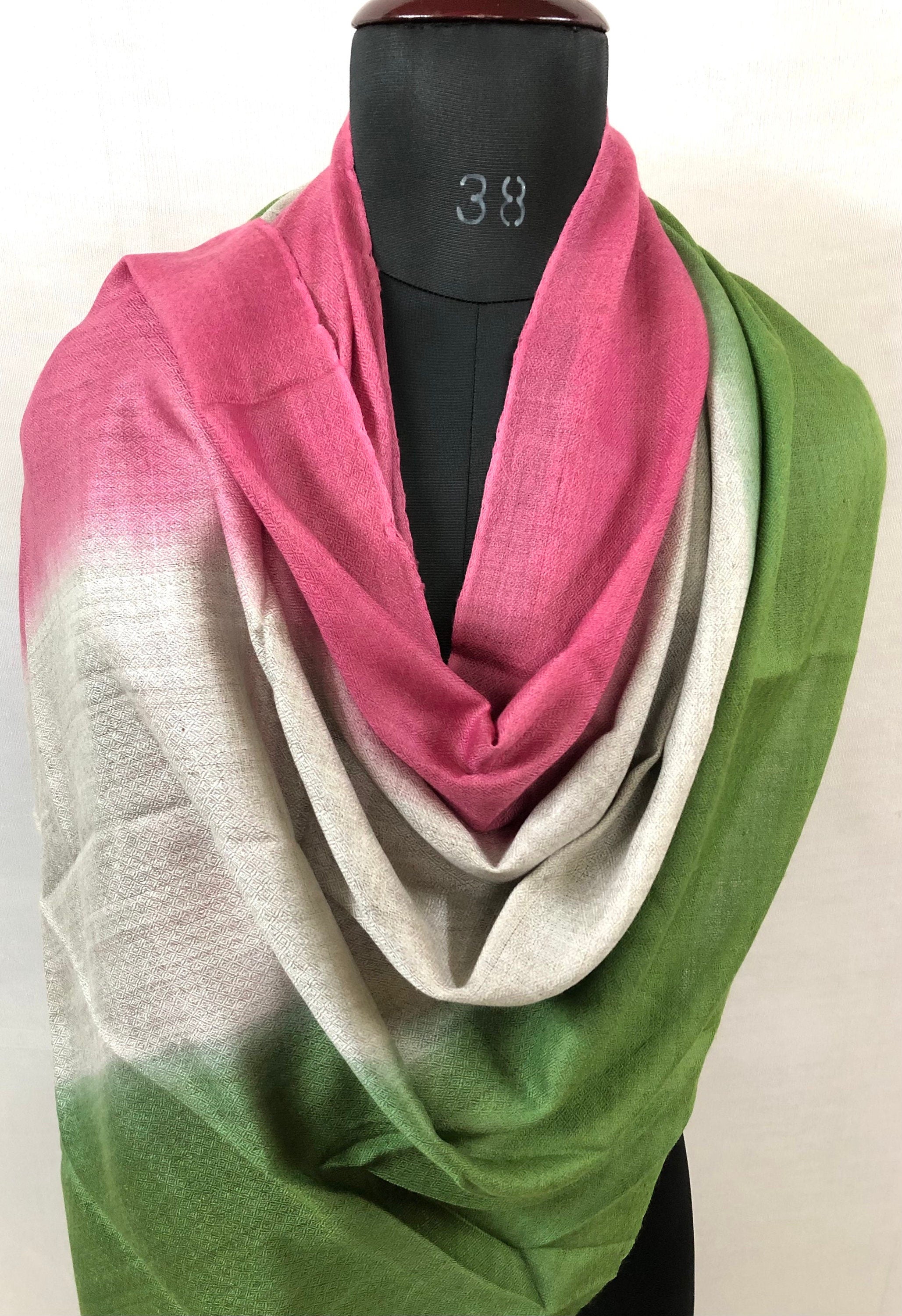 Handwoven Cashmere Pashmina Scarf: Rose, Natural, Cactus Ombré