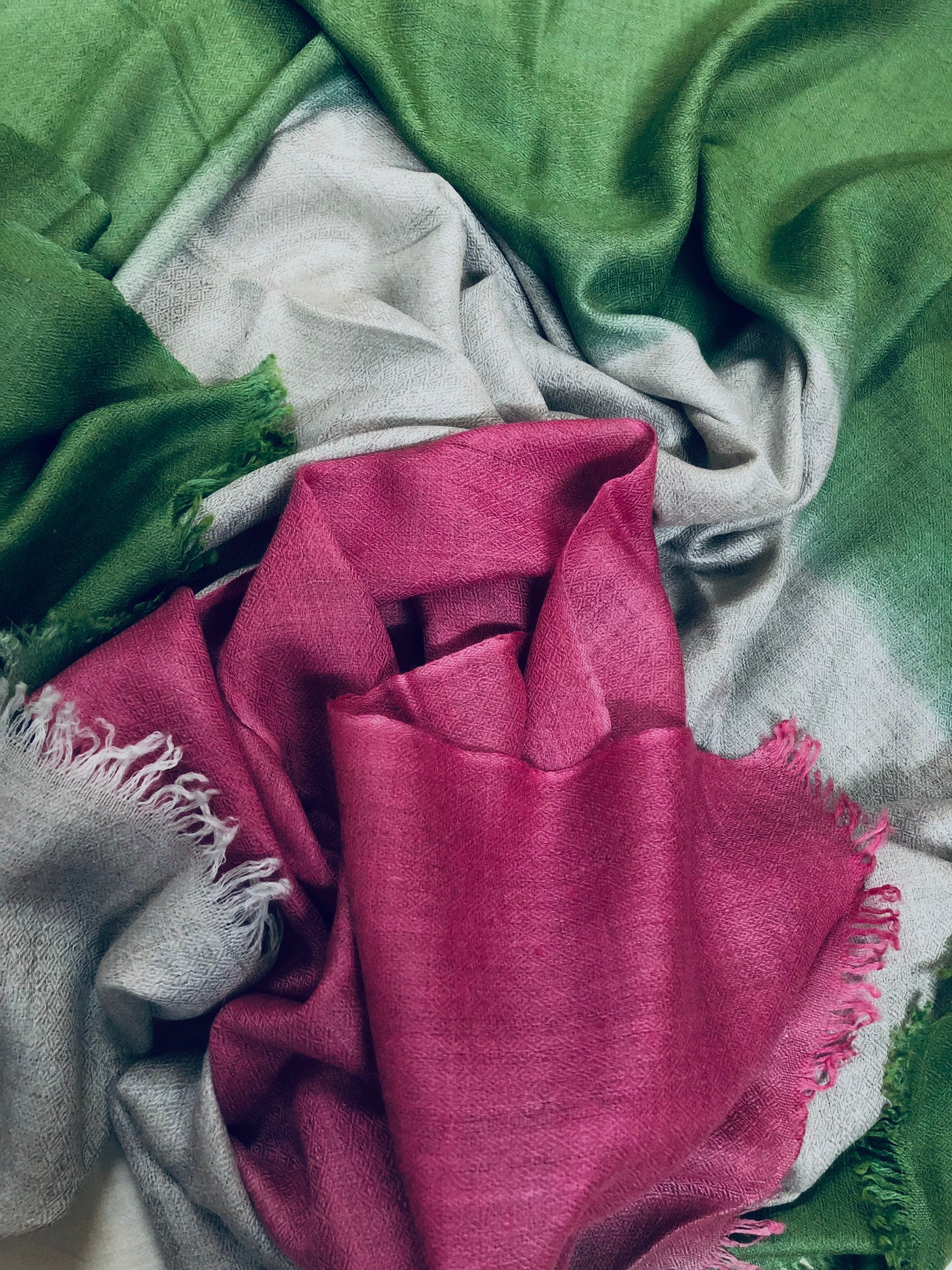 Handwoven Cashmere Pashmina Scarf: Rose, Natural, Cactus Ombré