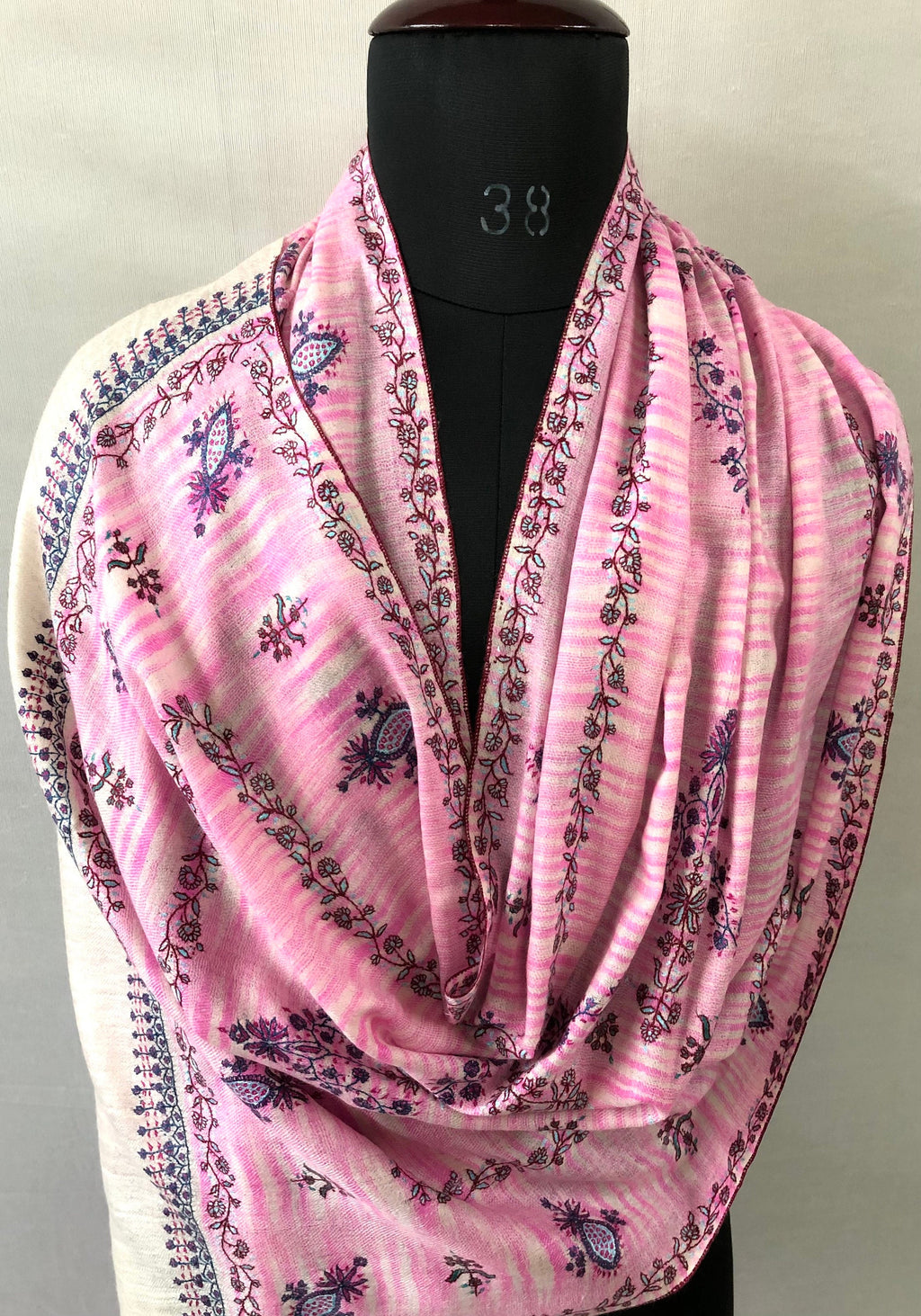 Cashmere Scarf Candy Pink Magic Weave Modern Design Sozni Embroidery Handmade Real Cashmere Pashmina Stole Scarf Shawl - Mehraj Crafts 