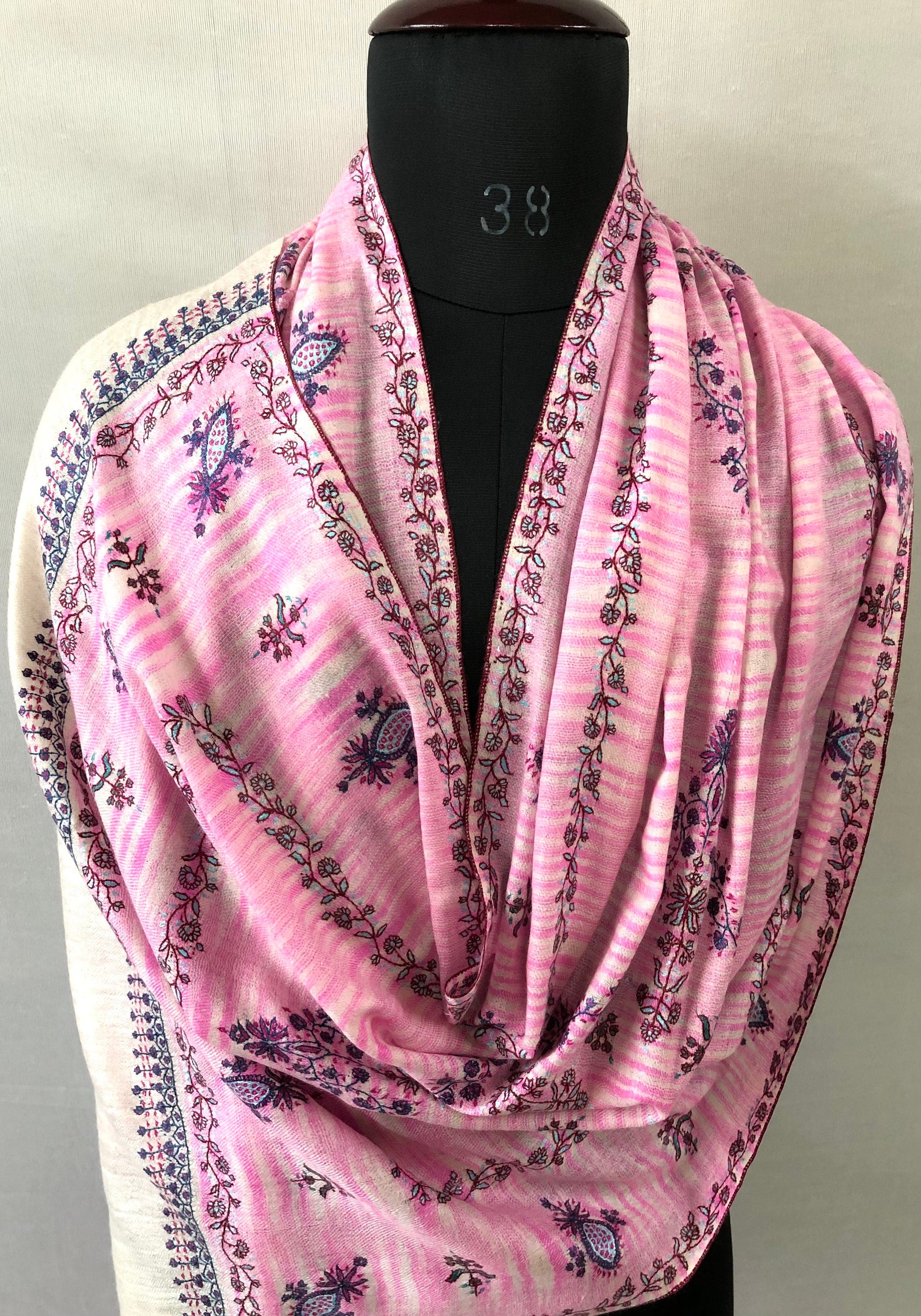 Cashmere Scarf Candy Pink Magic Weave Modern Design Sozni Embroidery Handmade Real Cashmere Pashmina Stole Scarf Shawl - Mehraj Crafts 