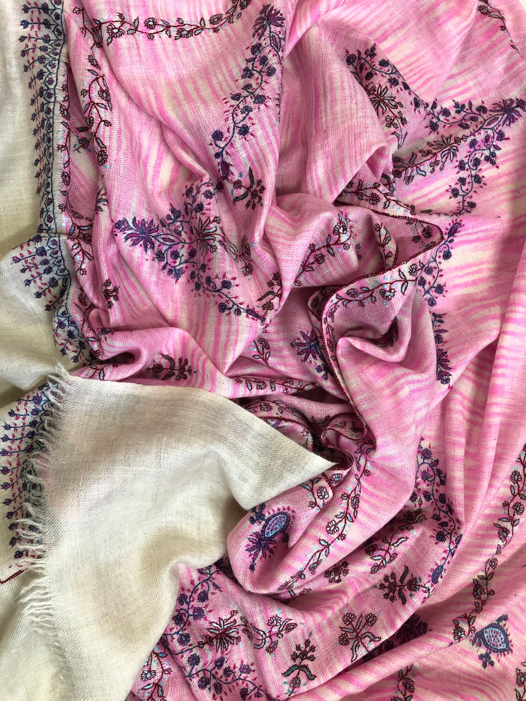 Cashmere Scarf Candy Pink Magic Weave Modern Design Sozni Embroidery Handmade Real Cashmere Pashmina Stole Scarf Shawl - Mehraj Crafts 