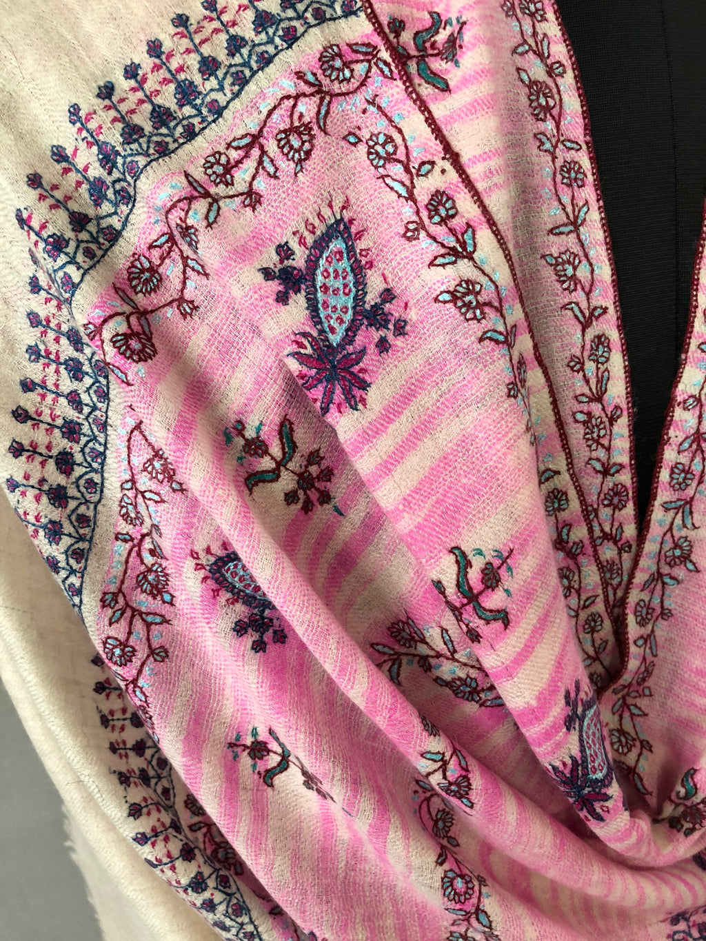 Cashmere Scarf Candy Pink Magic Weave Modern Design Sozni Embroidery Handmade Real Cashmere Pashmina Stole Scarf Shawl - Mehraj Crafts 