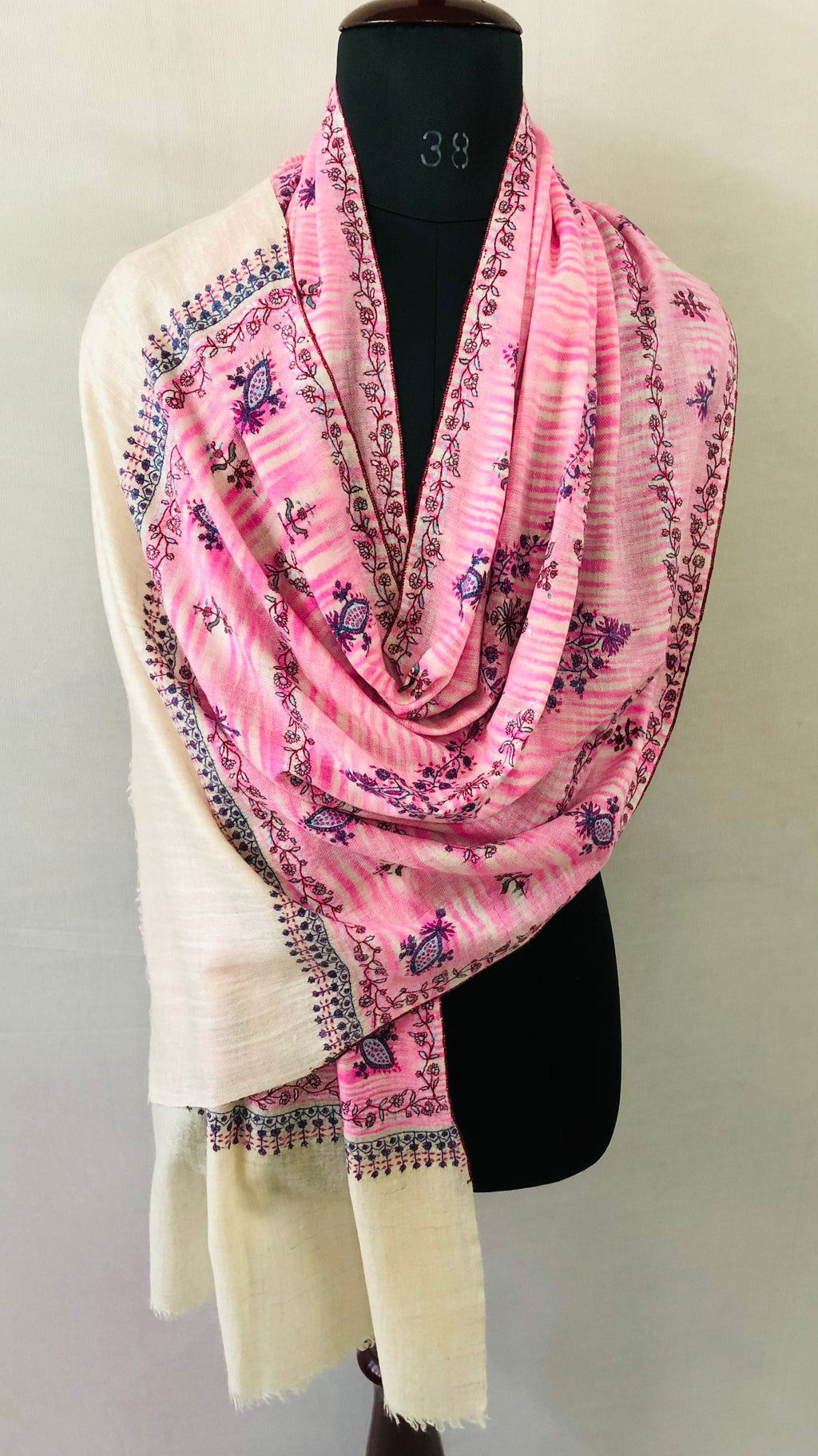 Cashmere Scarf Candy Pink Magic Weave Modern Design Sozni Embroidery Handmade Real Cashmere Pashmina Stole Scarf Shawl - Mehraj Crafts 