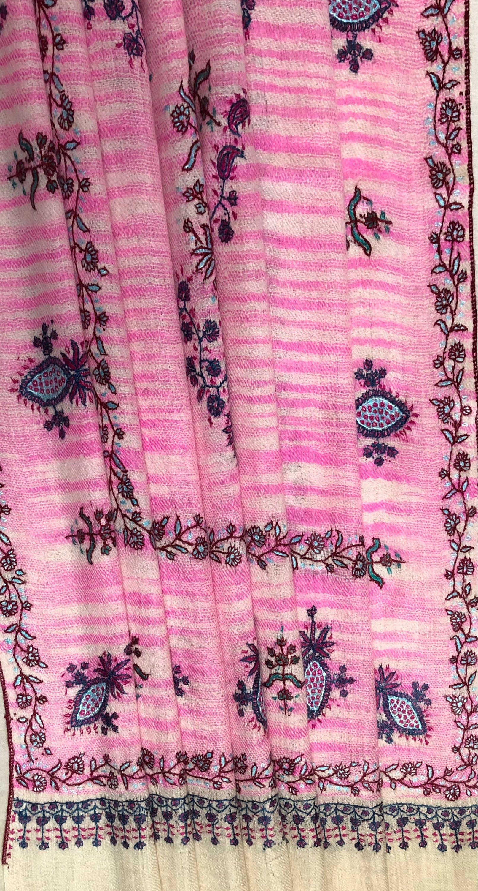 Cashmere Scarf Candy Pink Magic Weave Modern Design Sozni Embroidery Handmade Real Cashmere Pashmina Stole Scarf Shawl - Mehraj Crafts 