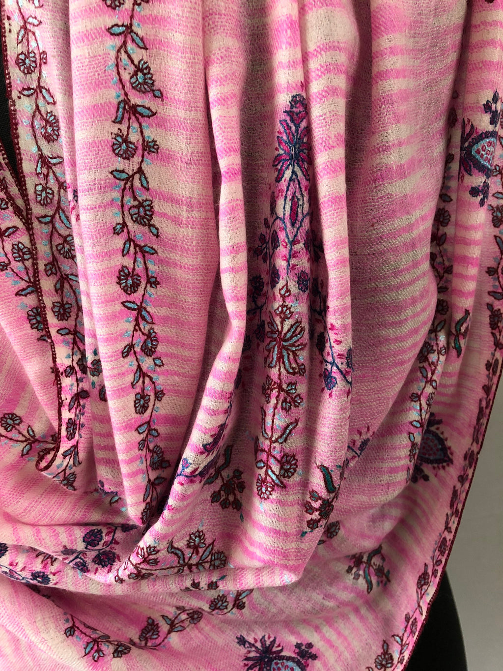 Cashmere Scarf Candy Pink Magic Weave Modern Design Sozni Embroidery Handmade Real Cashmere Pashmina Stole Scarf Shawl - Mehraj Crafts 