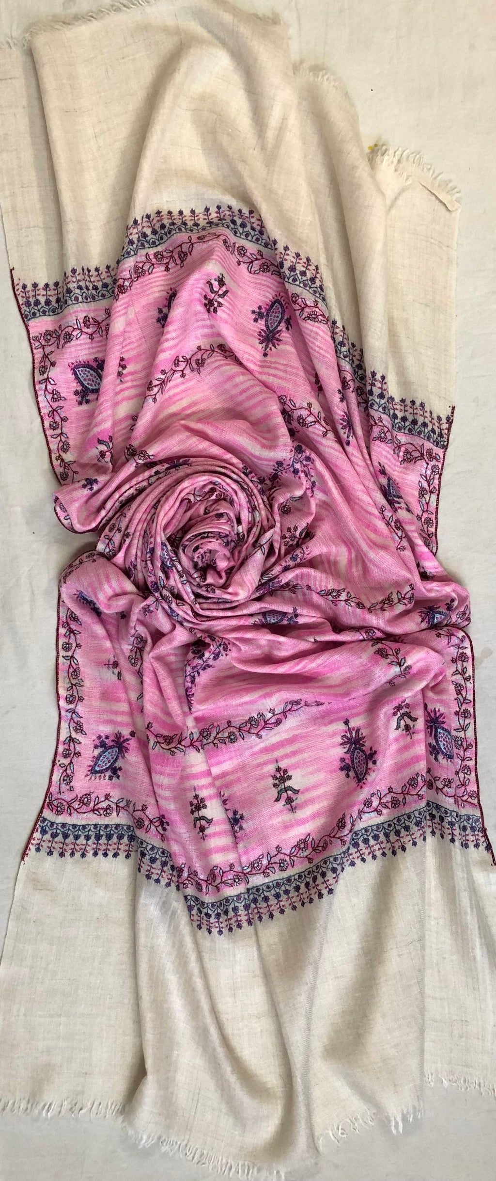 Cashmere Scarf Candy Pink Magic Weave Modern Design Sozni Embroidery Handmade Real Cashmere Pashmina Stole Scarf Shawl - Mehraj Crafts 