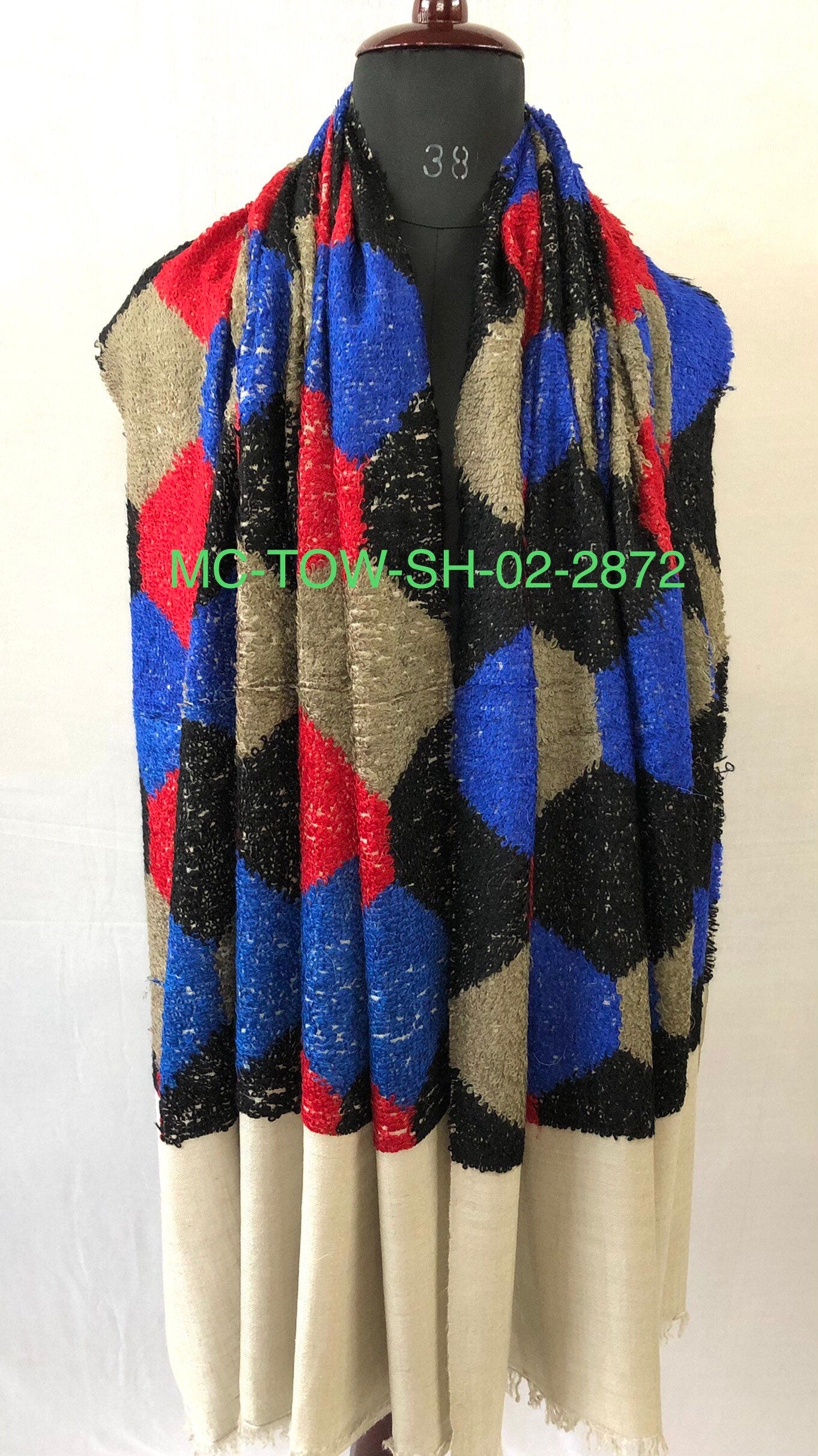 Handwoven Ladakhi Cashmere Pashmina Shawl: Geometric Towel Weave | 100x 200 cms