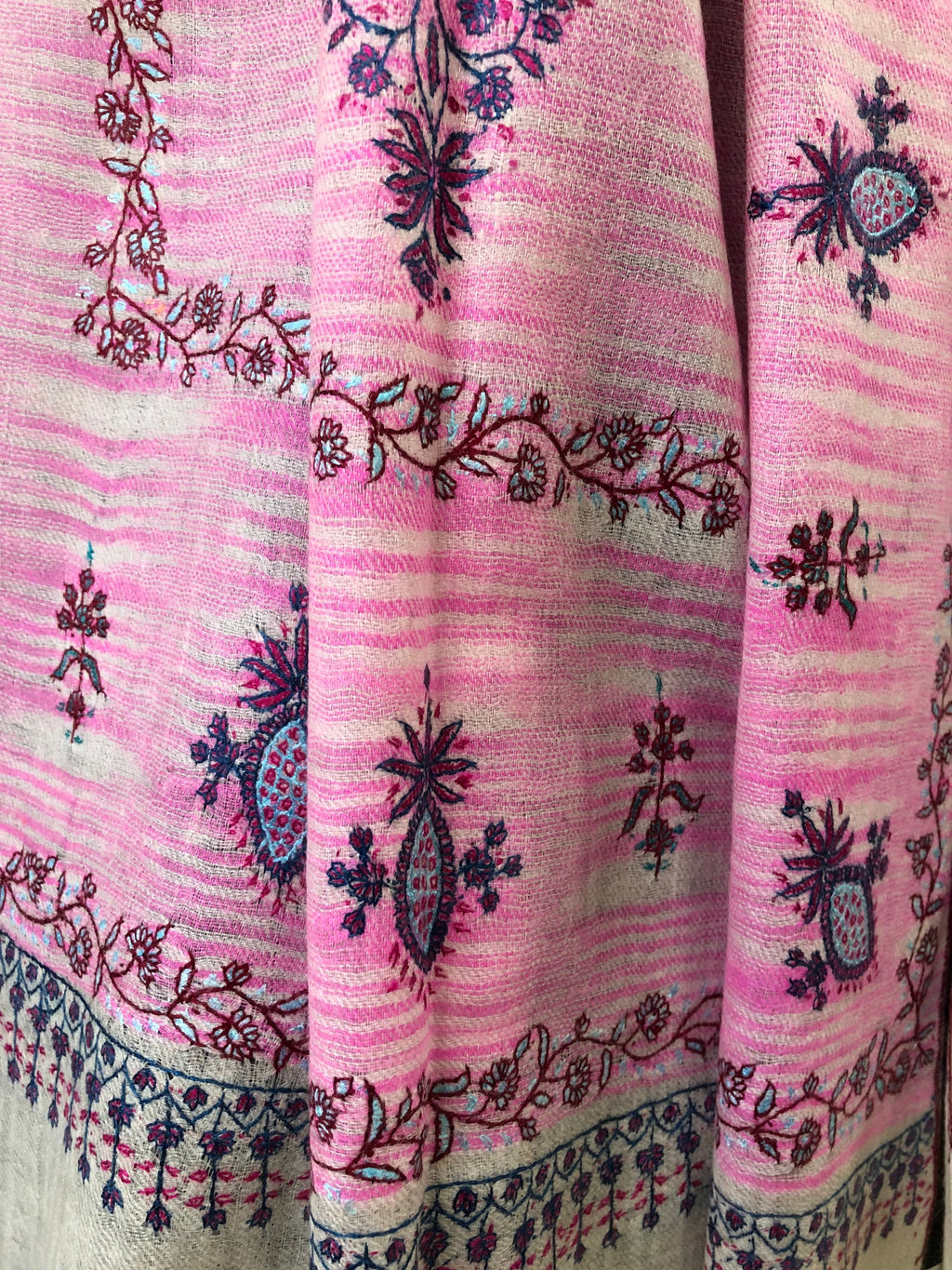 Cashmere Scarf Candy Pink Magic Weave Modern Design Sozni Embroidery Handmade Real Cashmere Pashmina Stole Scarf Shawl - Mehraj Crafts 