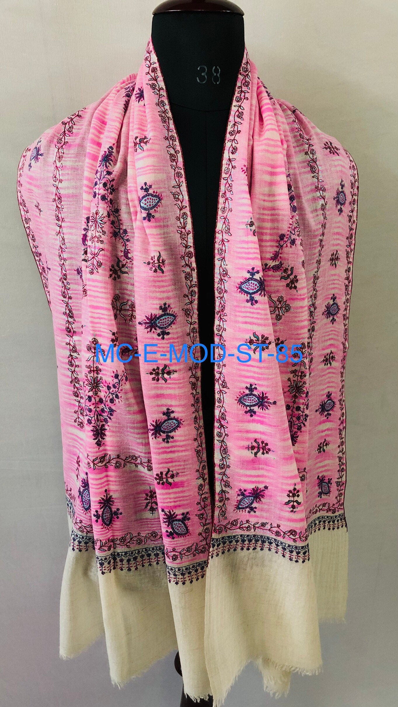 Cashmere Scarf Candy Pink Magic Weave Modern Design Sozni Embroidery Handmade Real Cashmere Pashmina Stole Scarf Shawl - Mehraj Crafts 