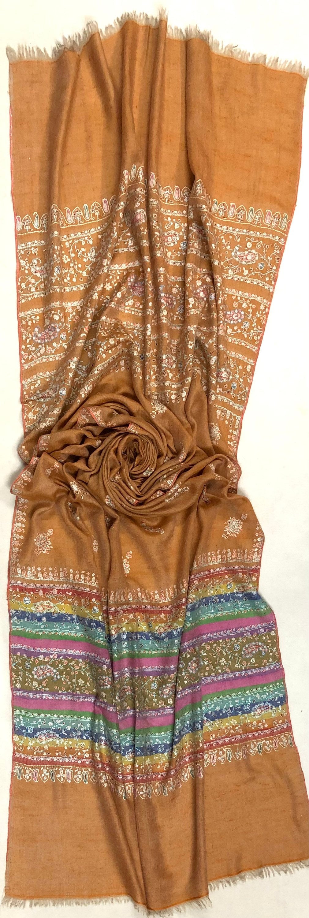 Pashmina Black FridayHazel modern design micro fine sozni hand embroidered real cashmere pashmina stole scarf shawl - Mehraj Crafts 