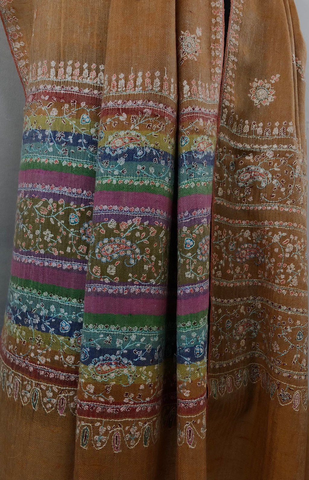 Pashmina Black FridayHazel modern design micro fine sozni hand embroidered real cashmere pashmina stole scarf shawl - Mehraj Crafts 