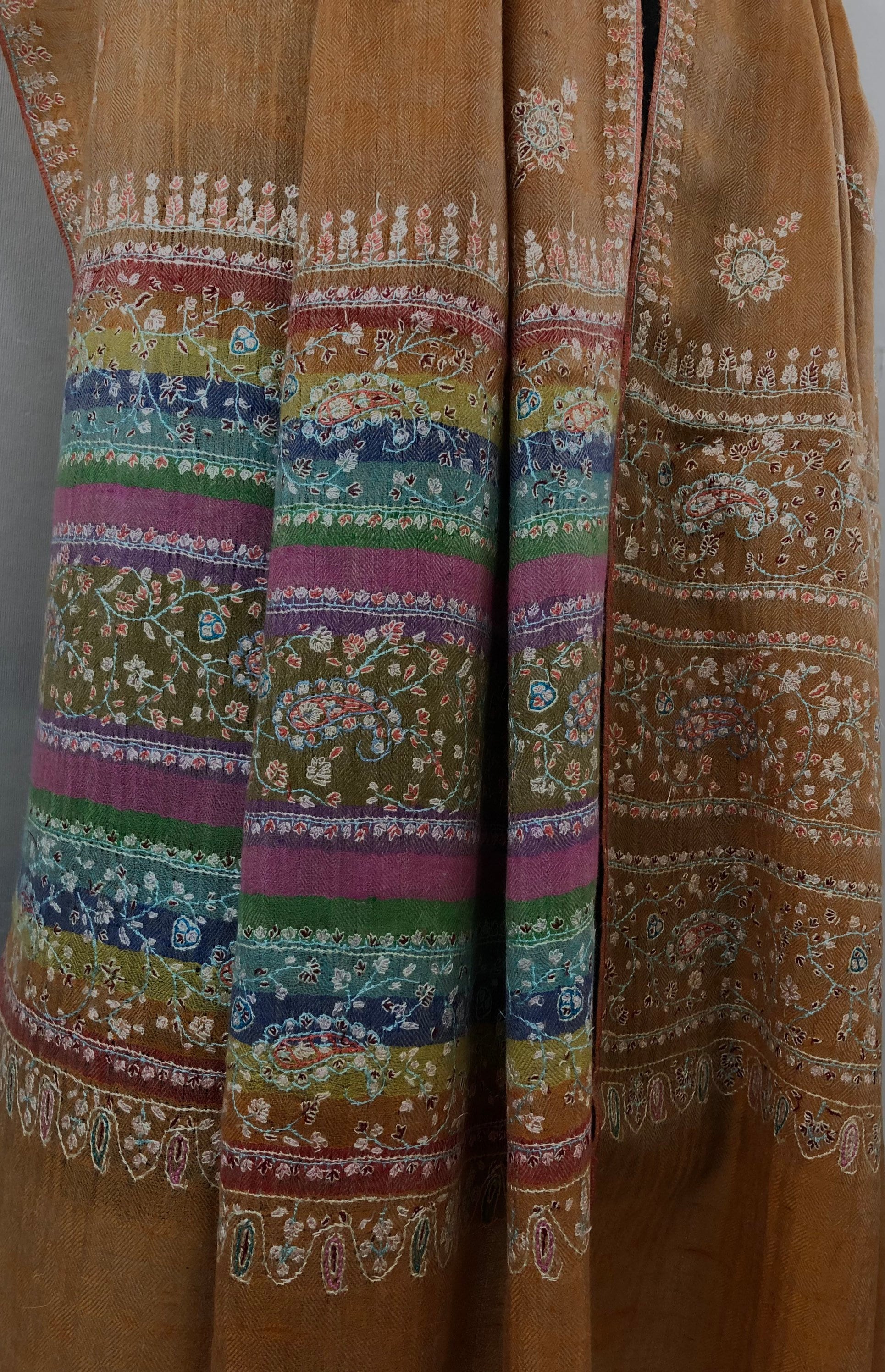 Pashmina Black FridayHazel modern design micro fine sozni hand embroidered real cashmere pashmina stole scarf shawl - Mehraj Crafts 