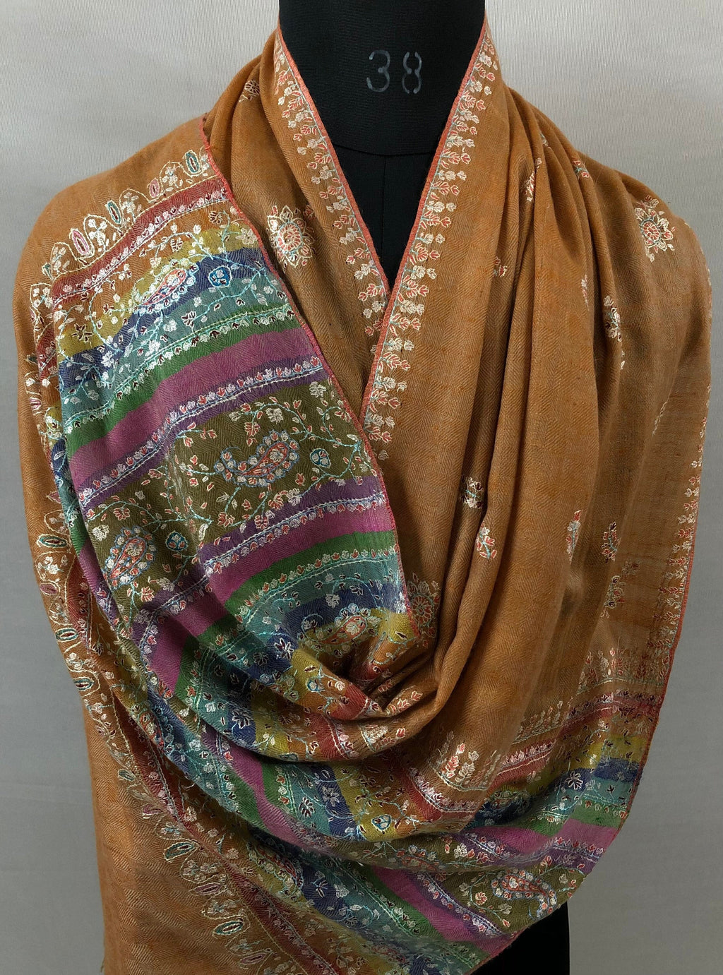 Pashmina Black FridayHazel modern design micro fine sozni hand embroidered real cashmere pashmina stole scarf shawl - Mehraj Crafts 