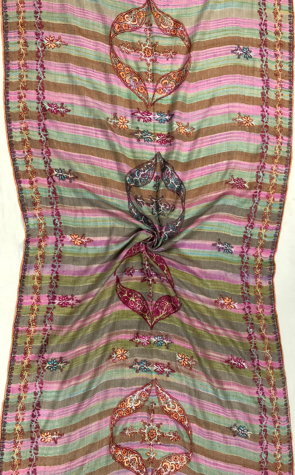 Cashmere Rose Magical Multicoloured Stripes Modern Design Sozni Embroidery Handwoven Real Cashmere Pashmina Stole Scarf Shawl - Mehraj Crafts 