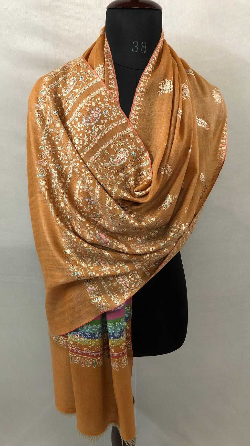 Pashmina Black FridayHazel modern design micro fine sozni hand embroidered real cashmere pashmina stole scarf shawl - Mehraj Crafts 