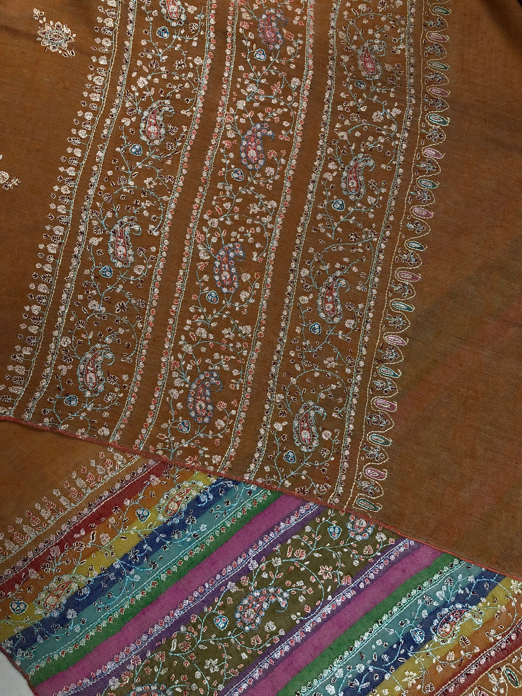 Pashmina Black FridayHazel modern design micro fine sozni hand embroidered real cashmere pashmina stole scarf shawl - Mehraj Crafts 