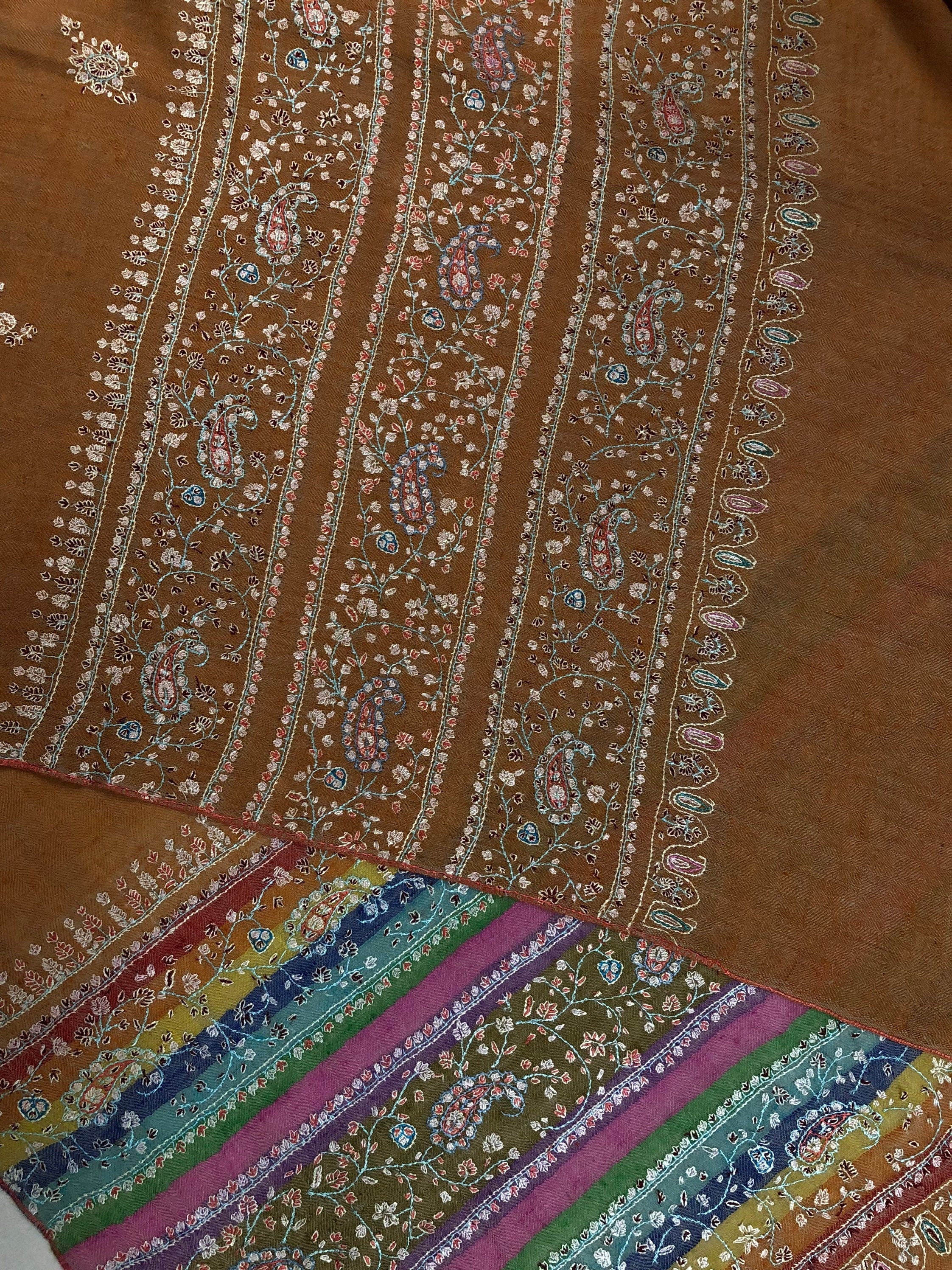 Pashmina Black FridayHazel modern design micro fine sozni hand embroidered real cashmere pashmina stole scarf shawl - Mehraj Crafts 