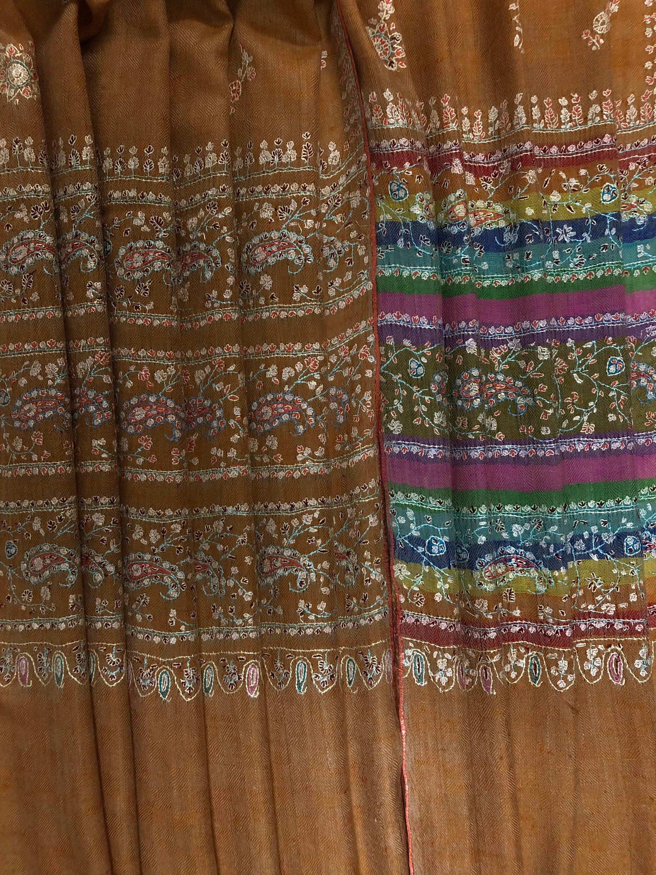 Pashmina Black FridayHazel modern design micro fine sozni hand embroidered real cashmere pashmina stole scarf shawl - Mehraj Crafts 