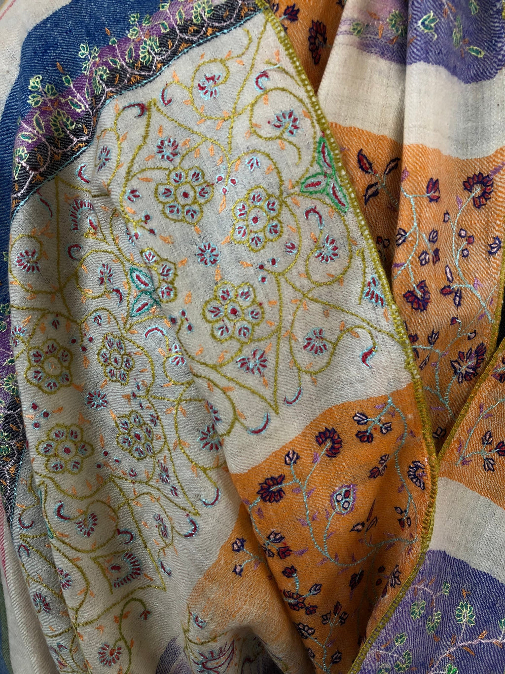 teacher gift Peach fuzz handwoven ikkat weave modern design super micro fine hand embroidered real cashmere pashmina stole shawl - Mehraj Crafts 