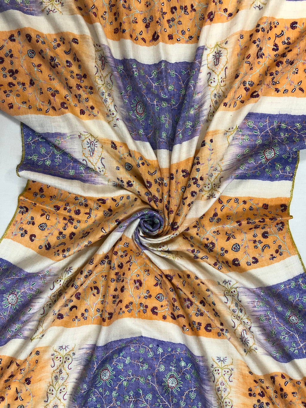 teacher gift Peach fuzz handwoven ikkat weave modern design super micro fine hand embroidered real cashmere pashmina stole shawl - Mehraj Crafts 