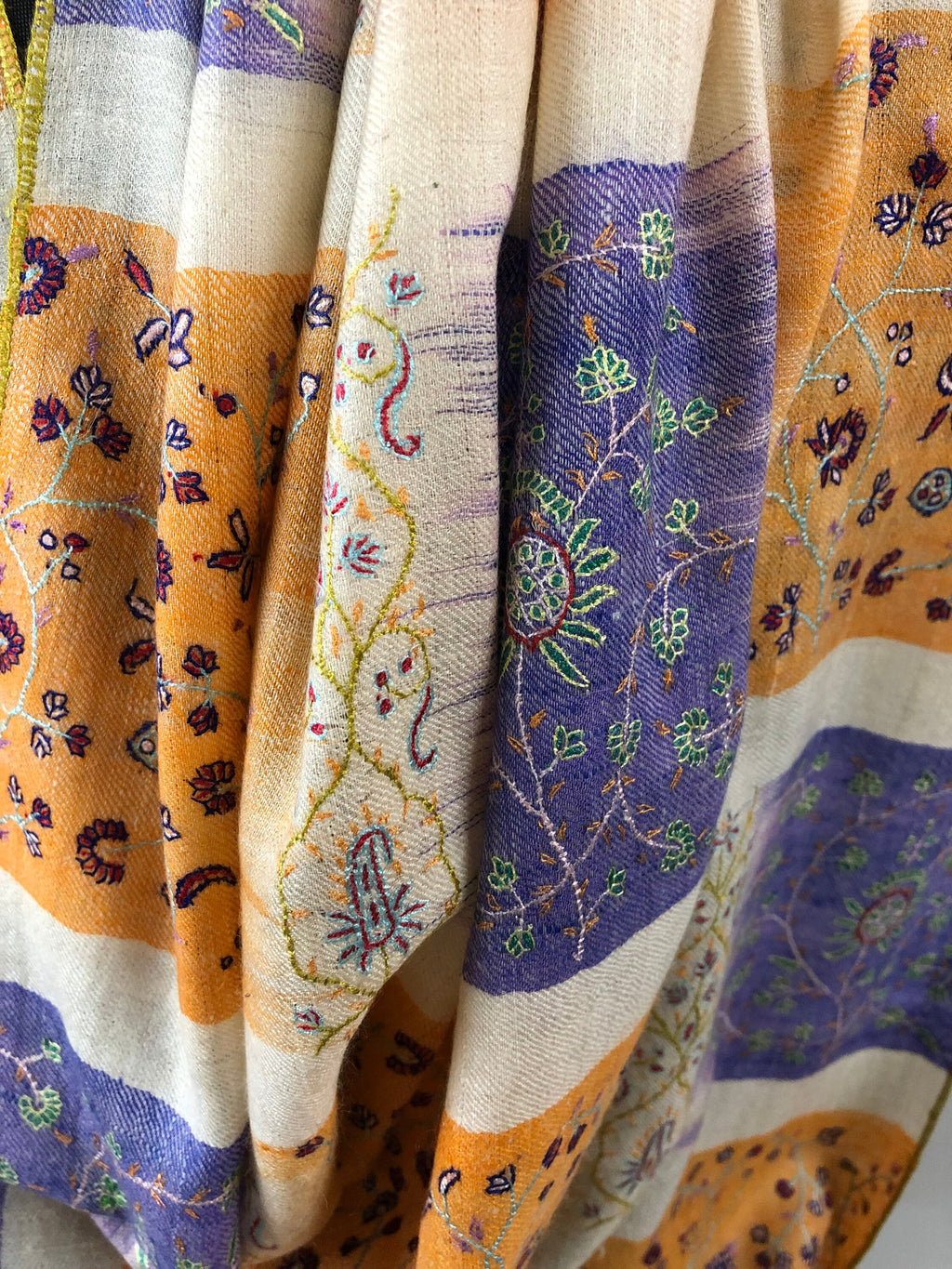 teacher gift Peach fuzz handwoven ikkat weave modern design super micro fine hand embroidered real cashmere pashmina stole shawl - Mehraj Crafts 