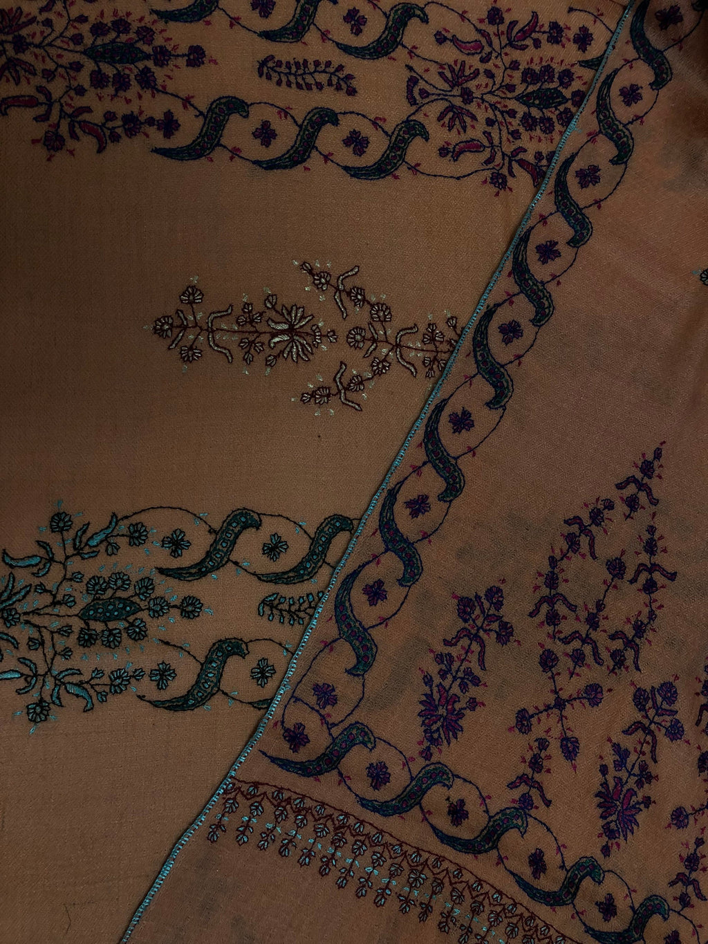 Pashmina christmas dayPeach nectar handcrafted micro fine designer embroidered handwoven real cashmere pashmina stole - Mehraj Crafts 