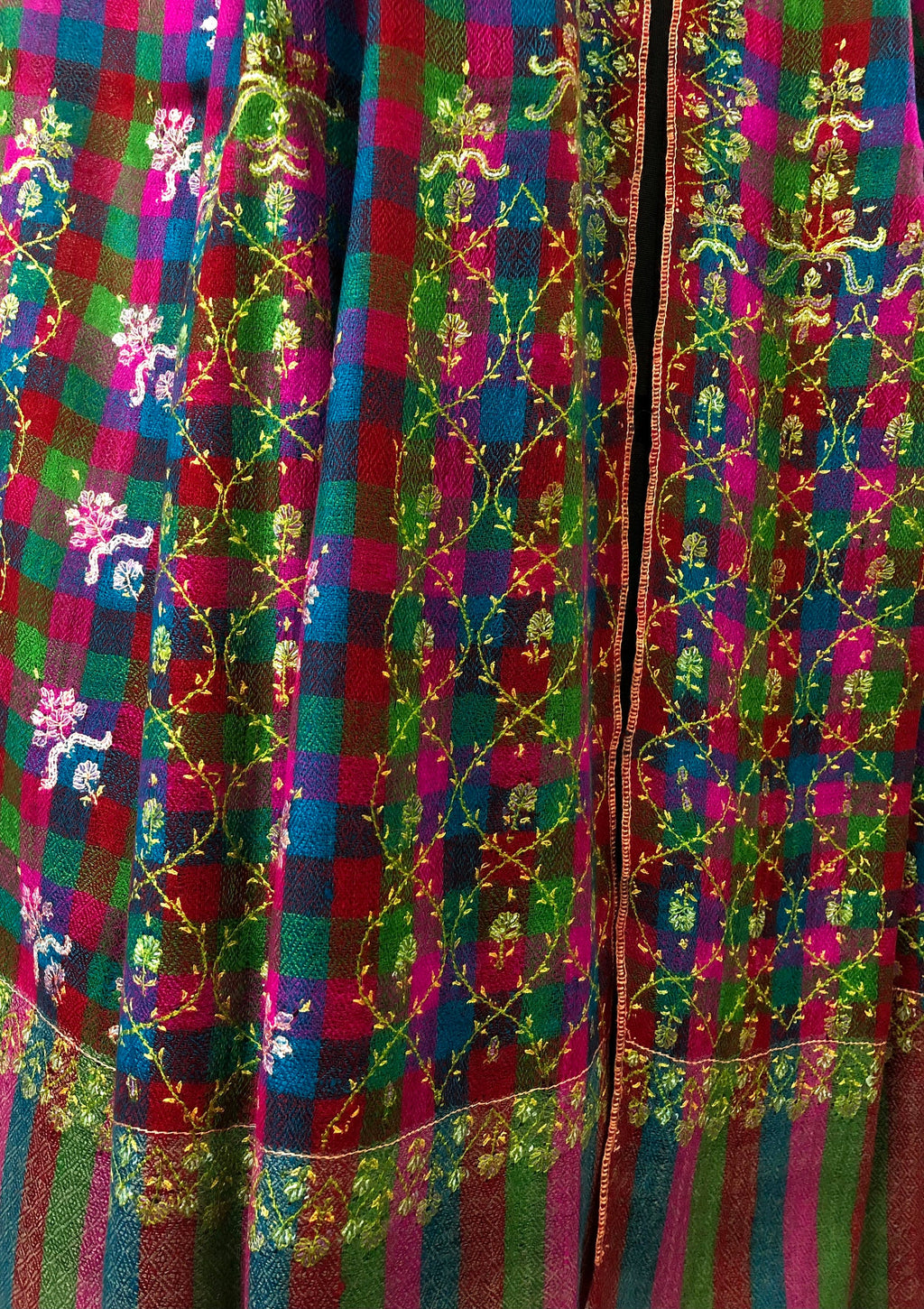 Handwoven colourful mini check modern design super micro fine hand embroidered real cashmere pashmina stole shawl - Mehraj Crafts 