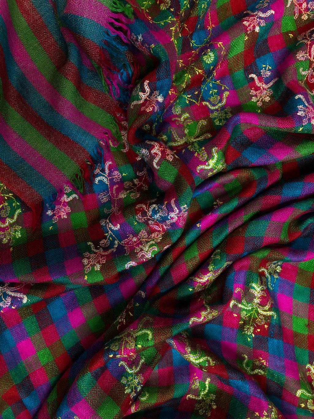 Handwoven colourful mini check modern design super micro fine hand embroidered real cashmere pashmina stole shawl - Mehraj Crafts 