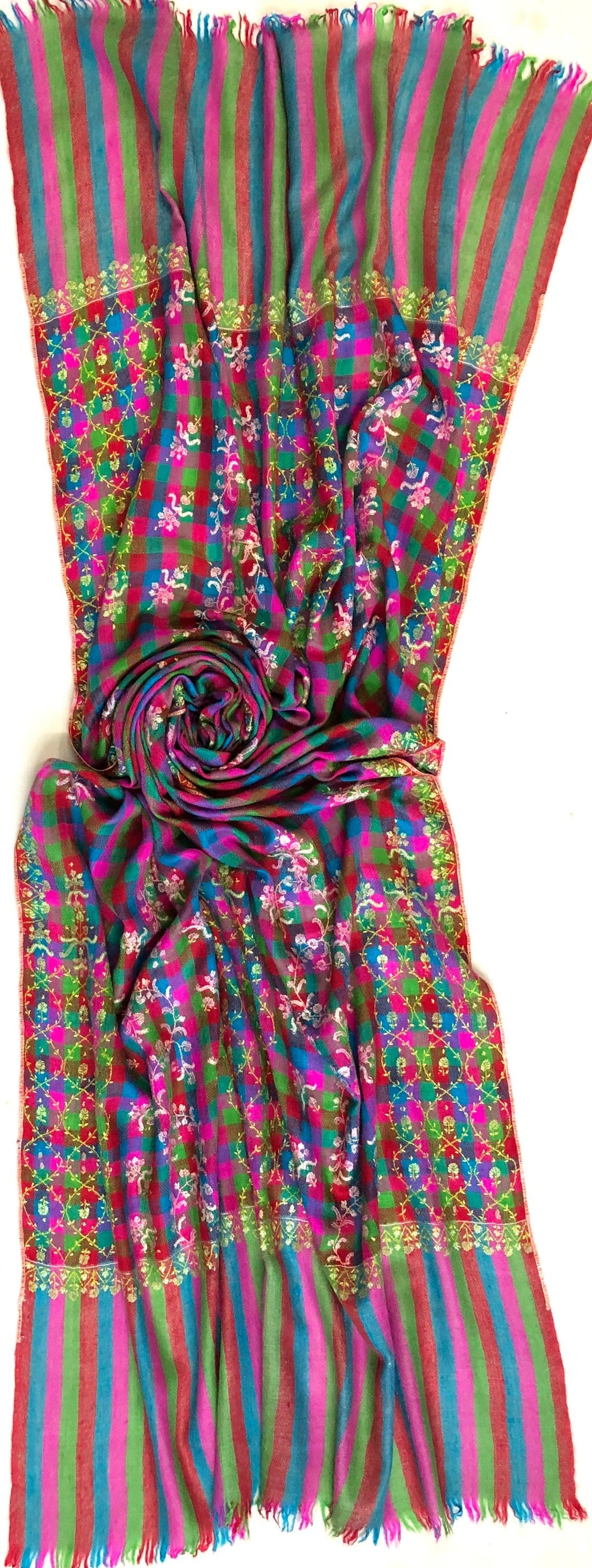Handwoven colourful mini check modern design super micro fine hand embroidered real cashmere pashmina stole shawl - Mehraj Crafts 