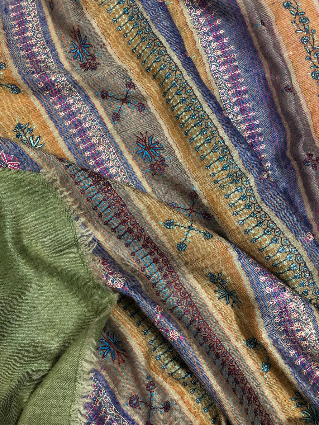 Pashmina Halloween Multicoloured chalk stripes modern design super micro fine hand embroidered real cashmere pashmina stole shawl - Mehraj Crafts 