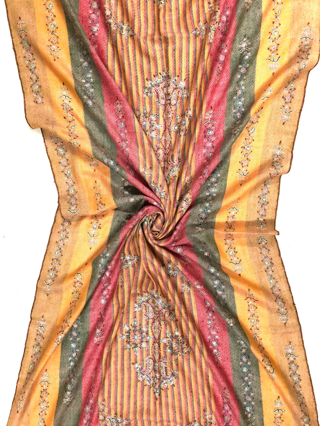 Pashmina Halloween Madras shadow stripes handcrafted micro fine embroidered modern design real cashmere pashmina stole shawl - Mehraj Crafts 