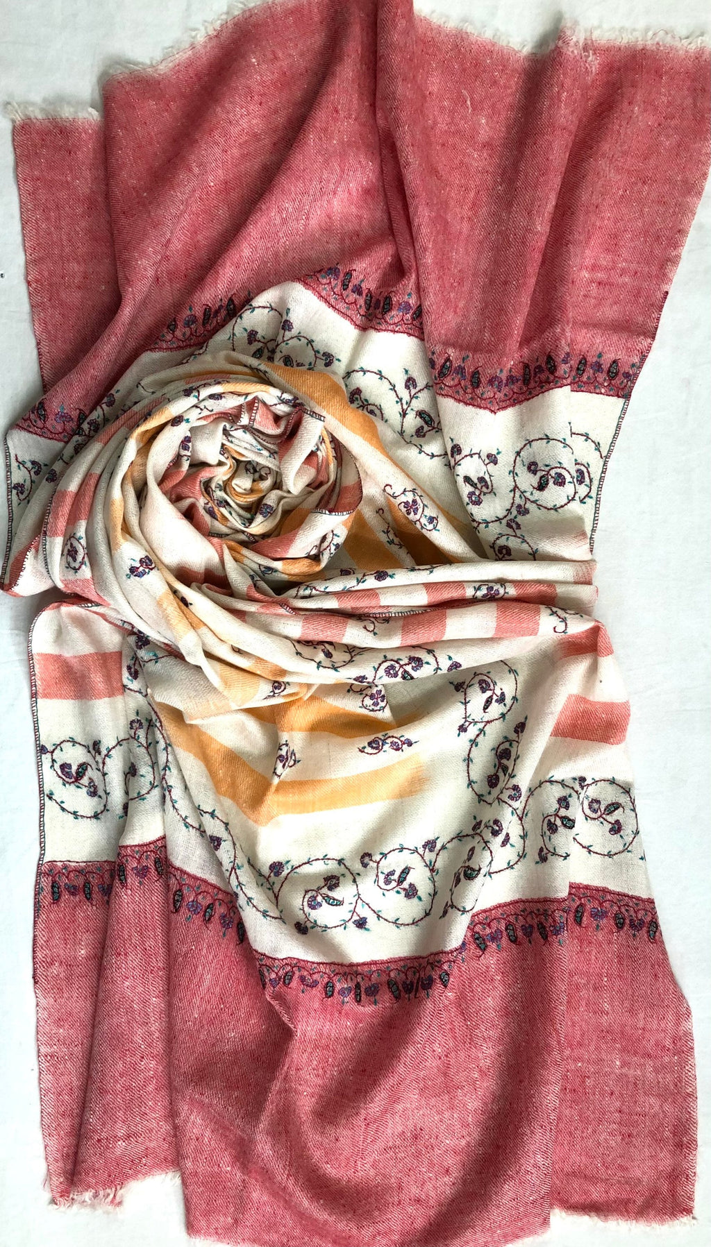 Handwoven Cashmere Pashmina Stole: Ikkat Weave, Sozni Embroidery