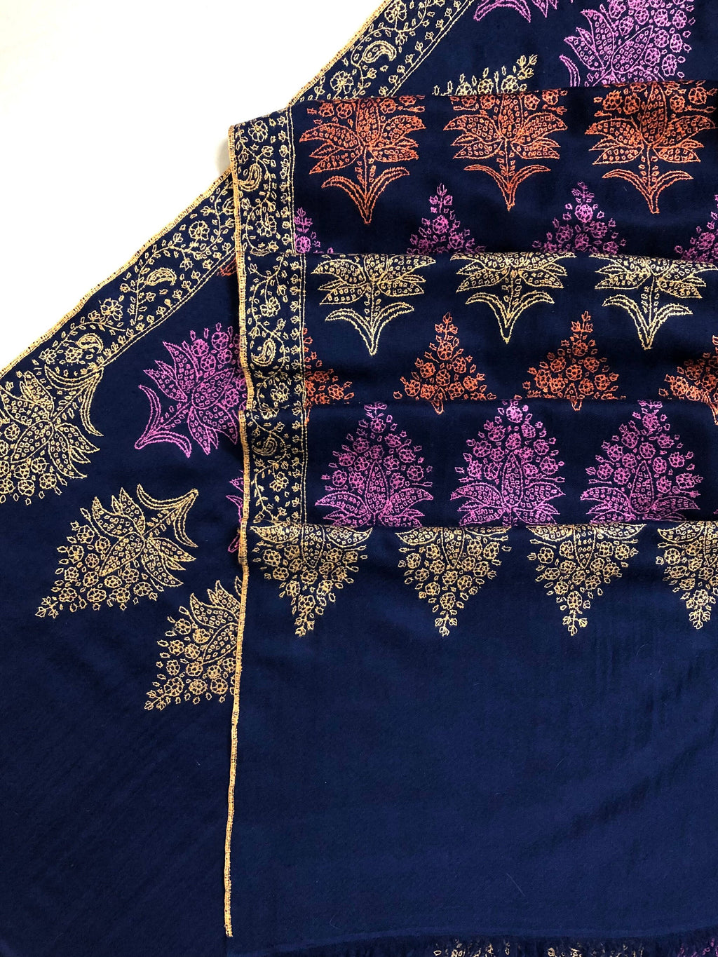 Pashmina christmas dayTimeless exclusive navy blue bootidar jamawar micro fine embroidery handcrafted real cashmere pashmina stole - Mehraj Crafts 